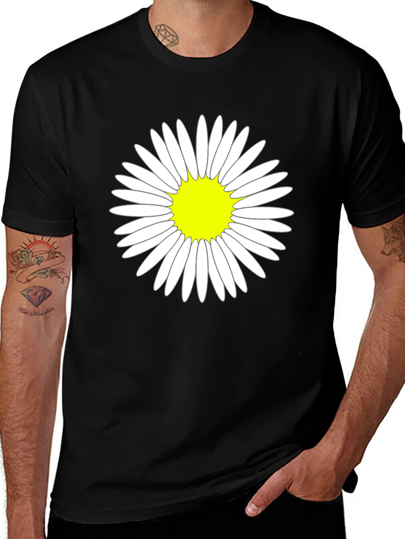 Variant 20 of Daisy Flower Graphic Tee - Casual Black T-Shirt