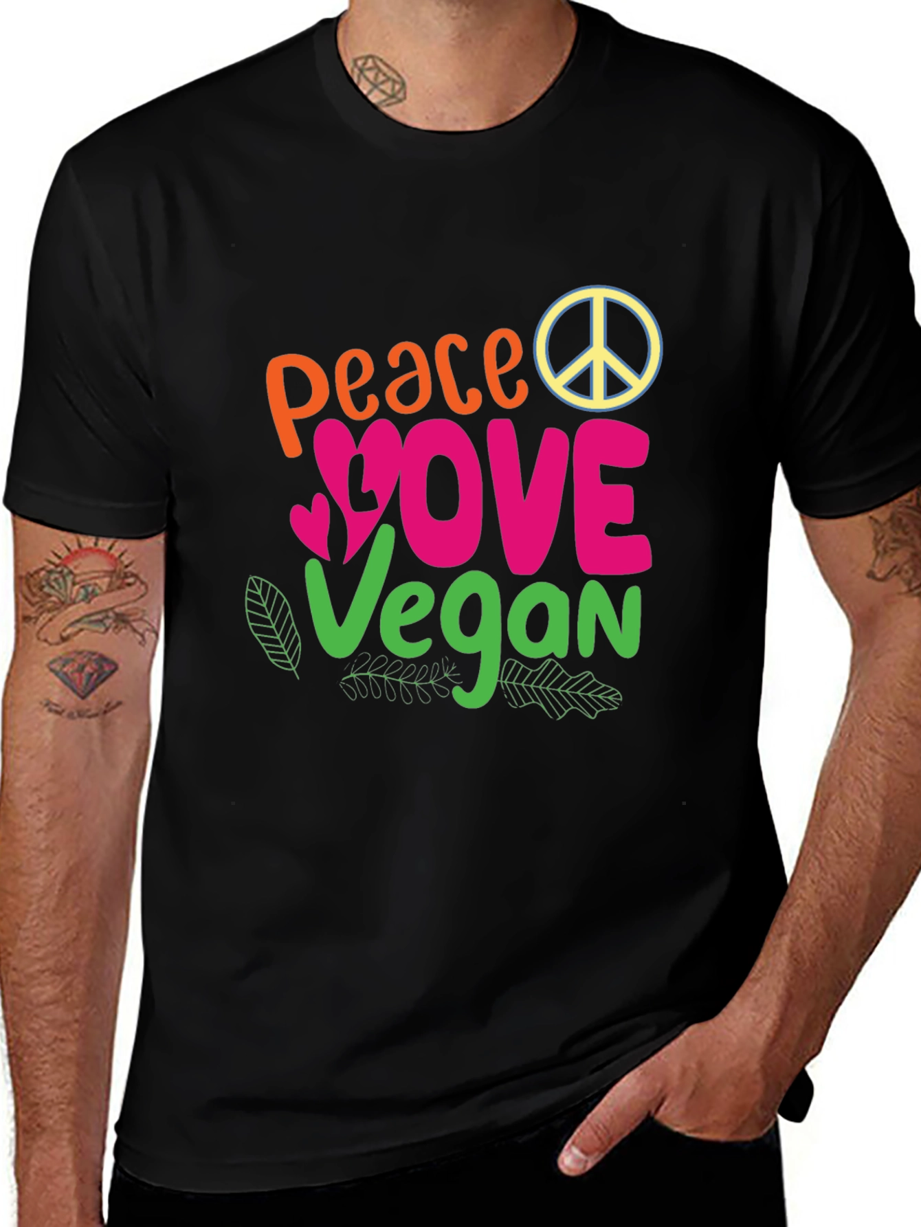 Variant 26 of Peace Love Vegan Graphic Tee - Black Cotton T-Shirt