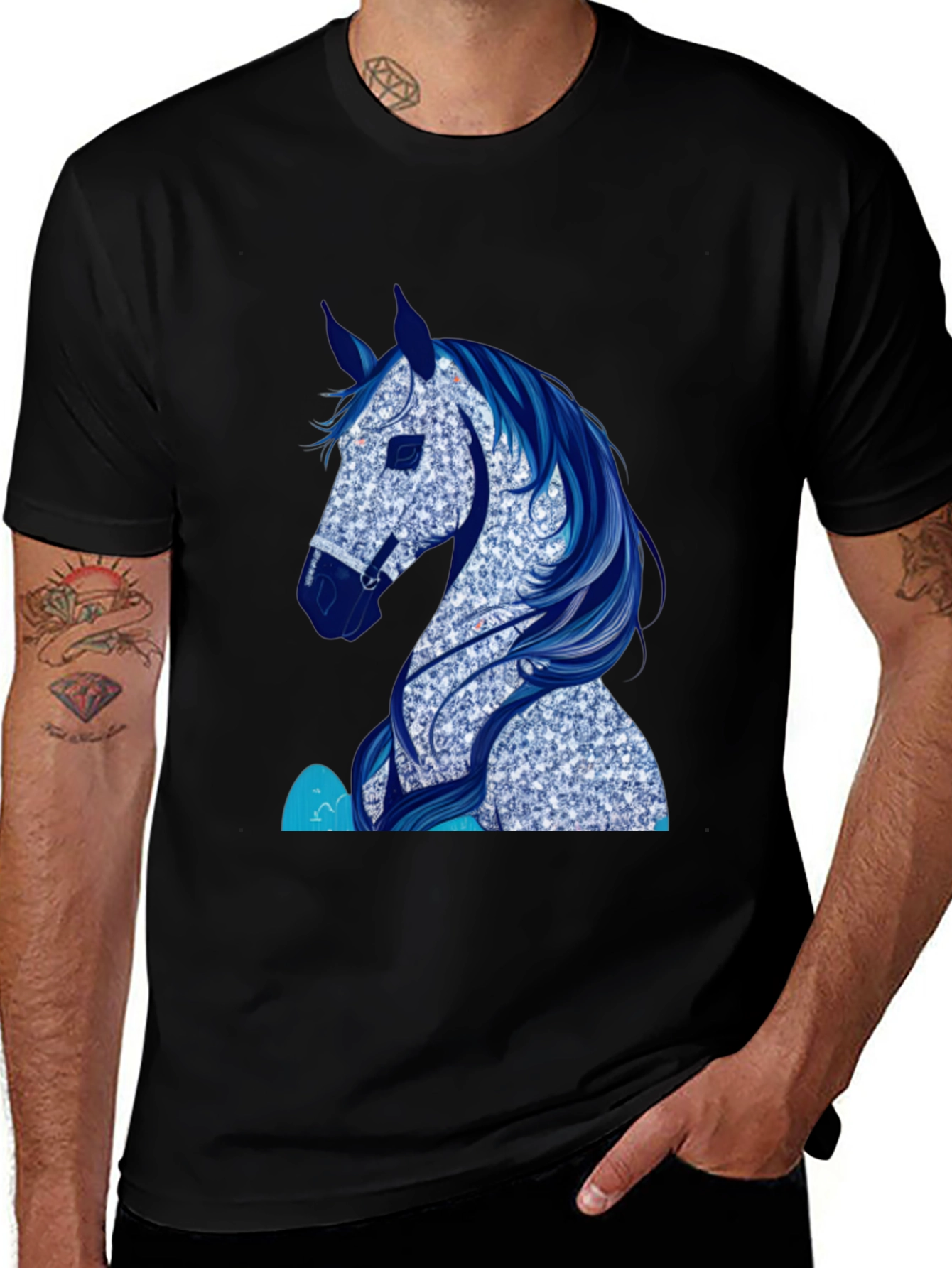 Variant 15 of Horse Graphic Tee - Black Cotton Blend T-Shirt