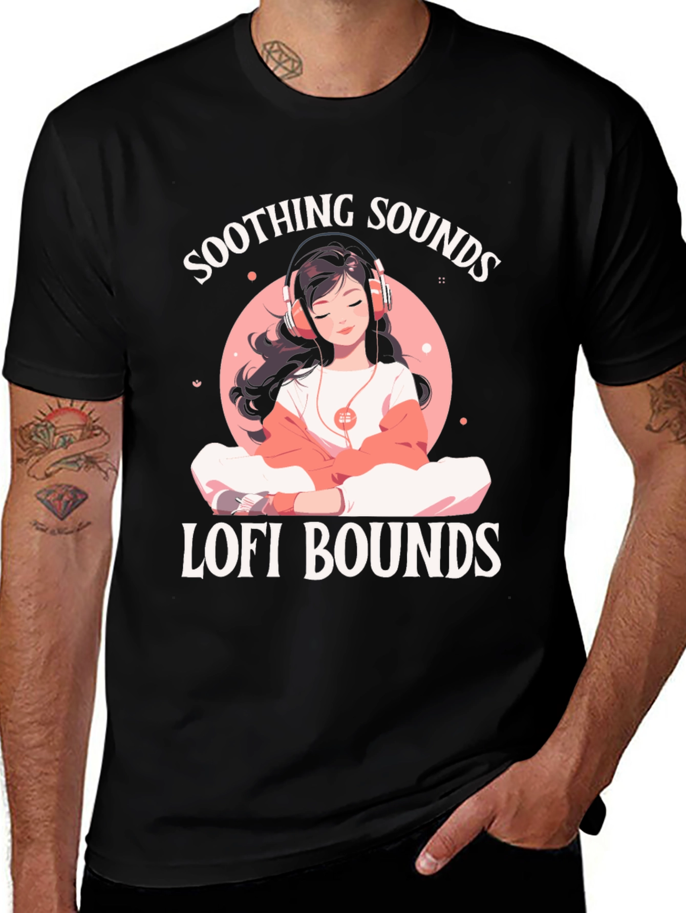 Variant 17 of Soothing Sounds Lofi Bounds Black T-Shirt