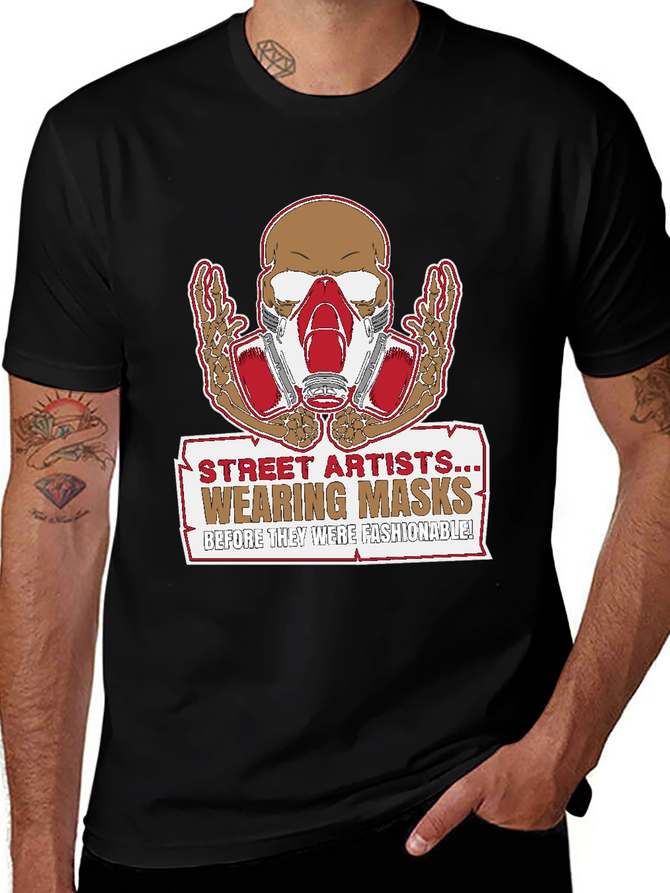 Street Artist Mask Skeleton Graphic T-Shirt