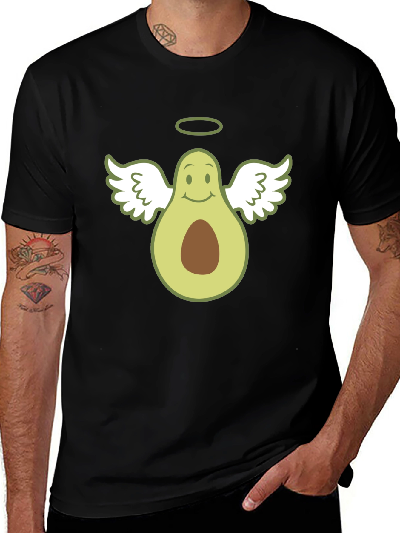 Variant 20 of Angel Avocado Graphic T-Shirt - Black Cotton Tee