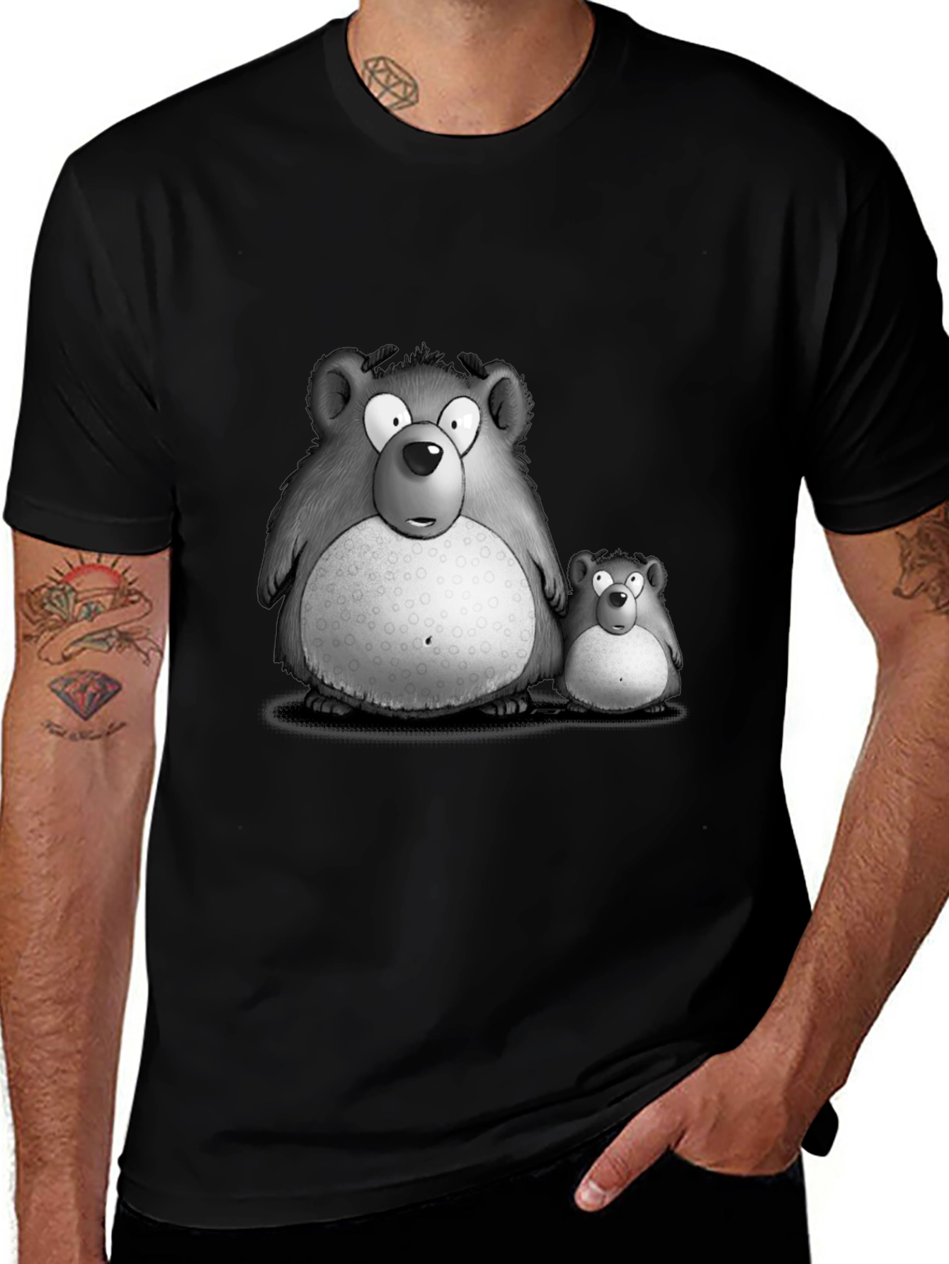 Variant 10 of Cartoon Bear Graphic Black T-Shirt