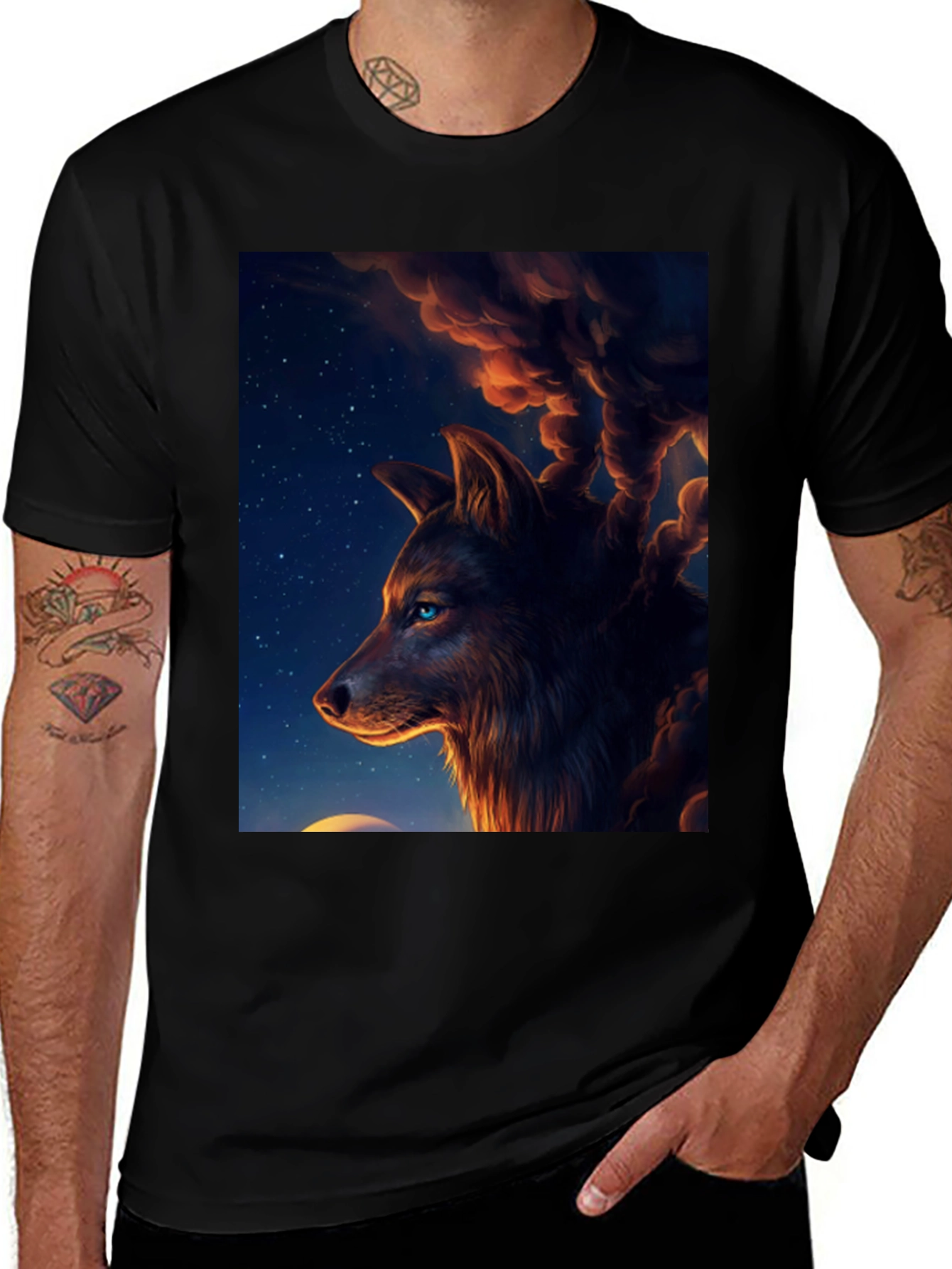 Wolf Graphic Tee - Midnight Stargazer