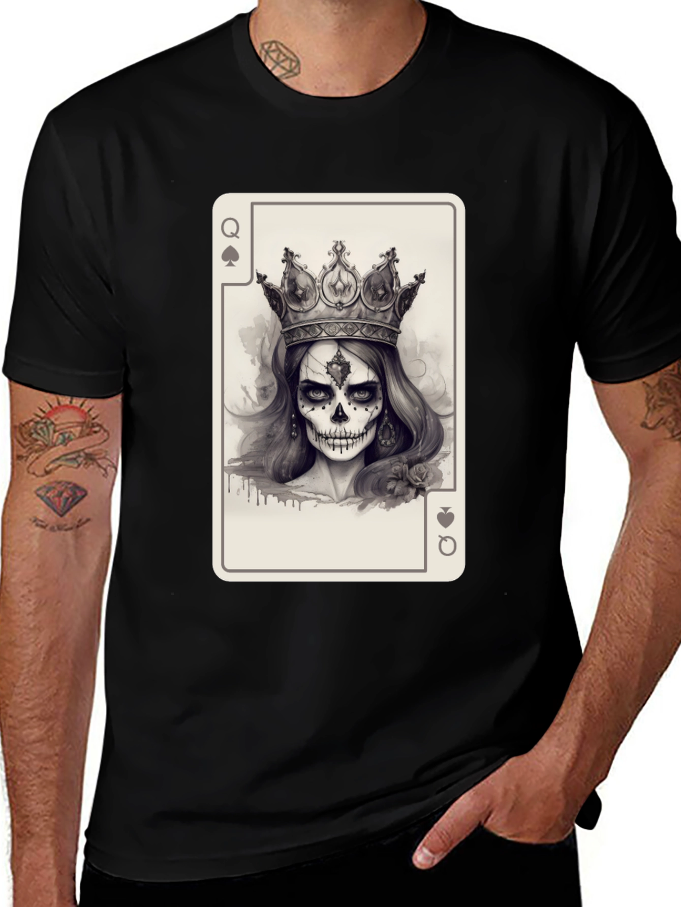 Queen of Spades Skull T-Shirt - Black