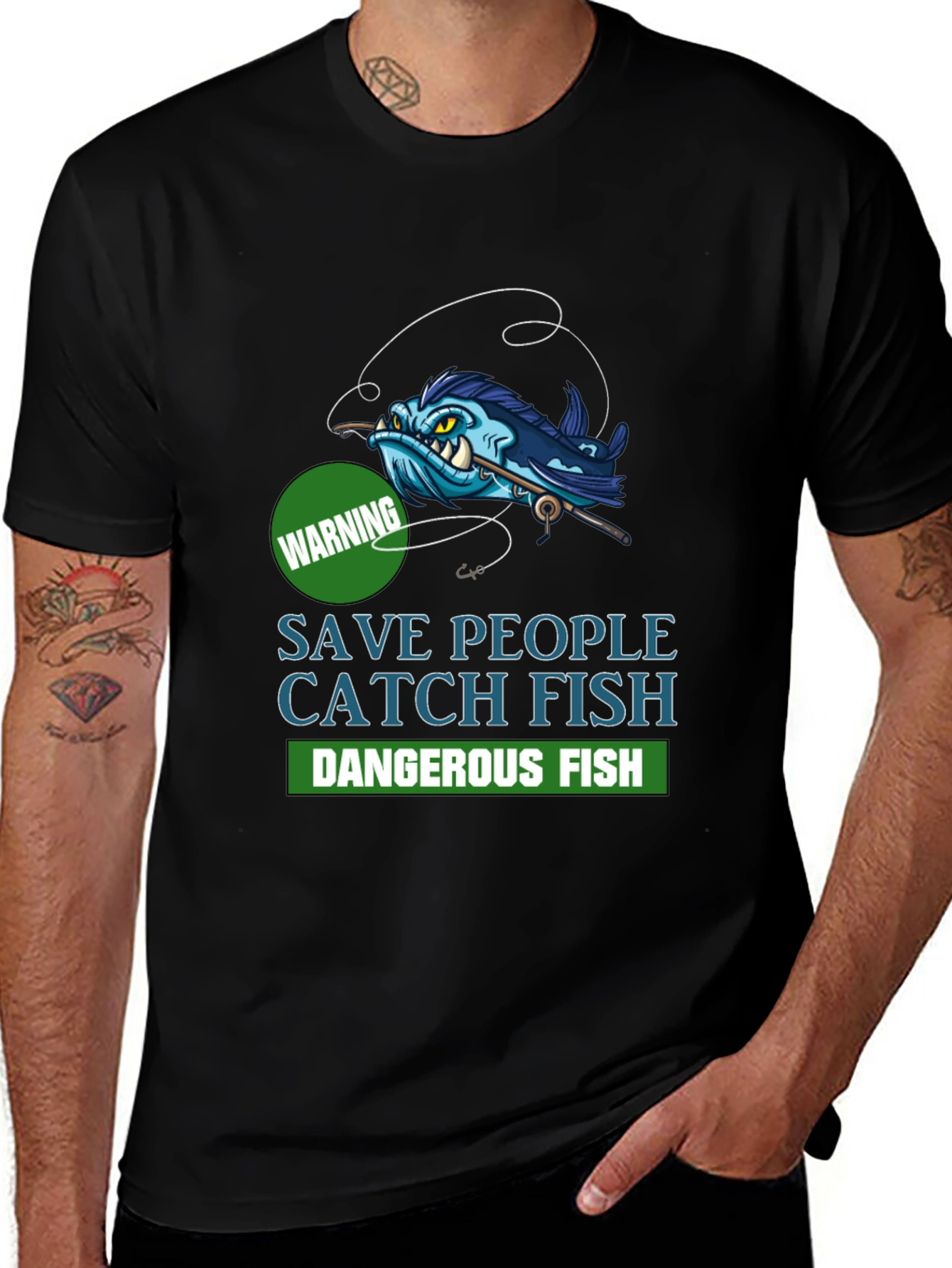 Variant 17 of Save People Catch Fish Graphic T-Shirt - Black