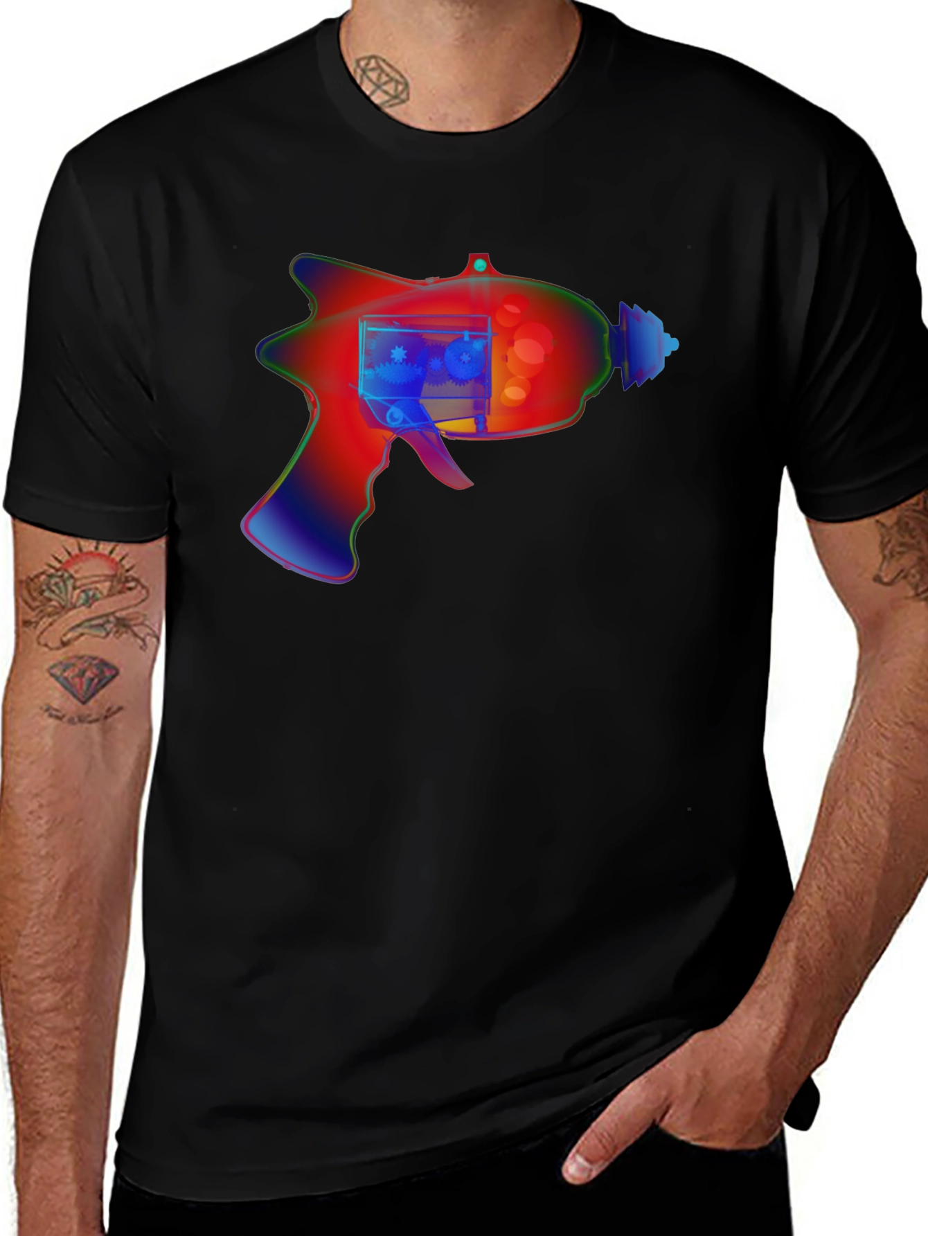 Variant 2 of Retro Ray Gun Graphic Tee - Black Cotton Comfort