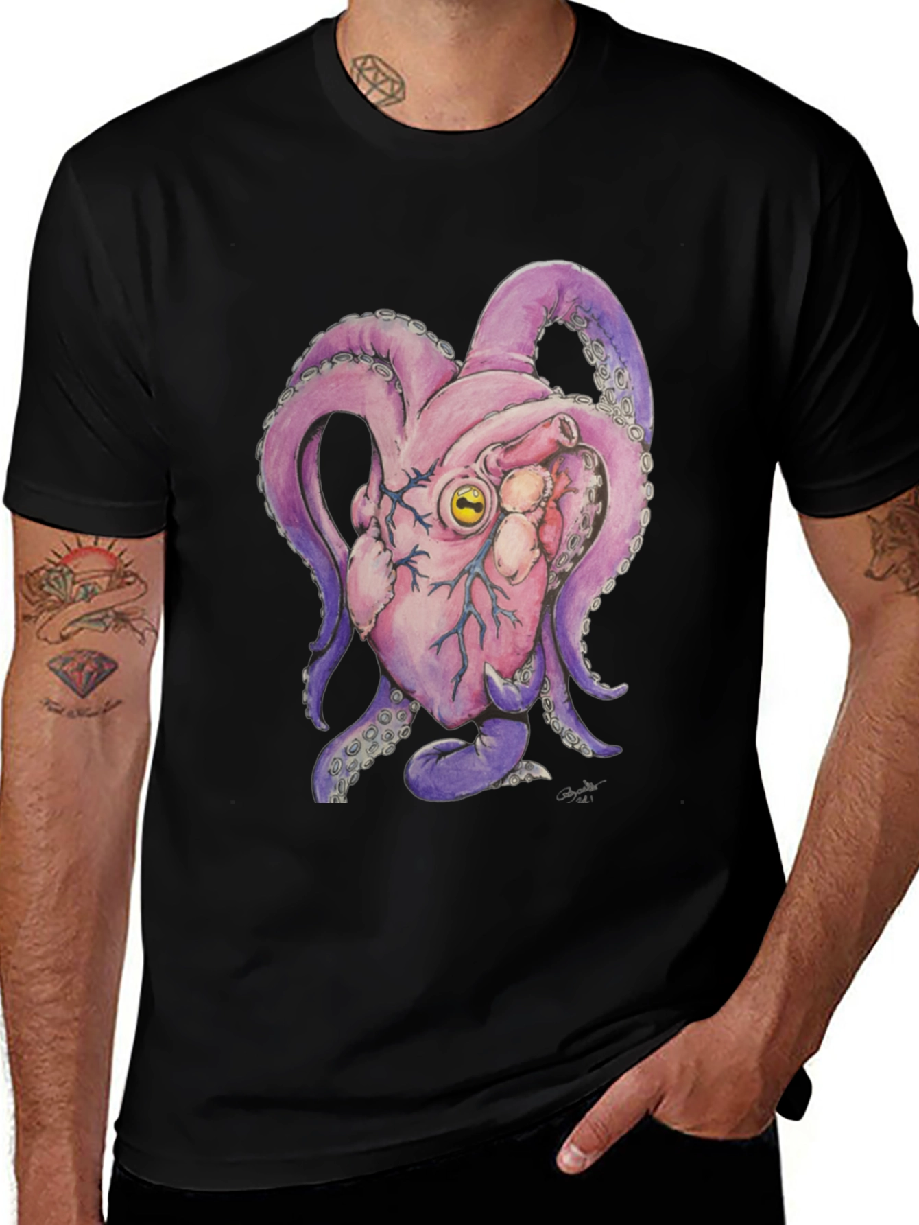 Variant 20 of Heart Octopus Graphic Tee - Unique Anatomical Art
