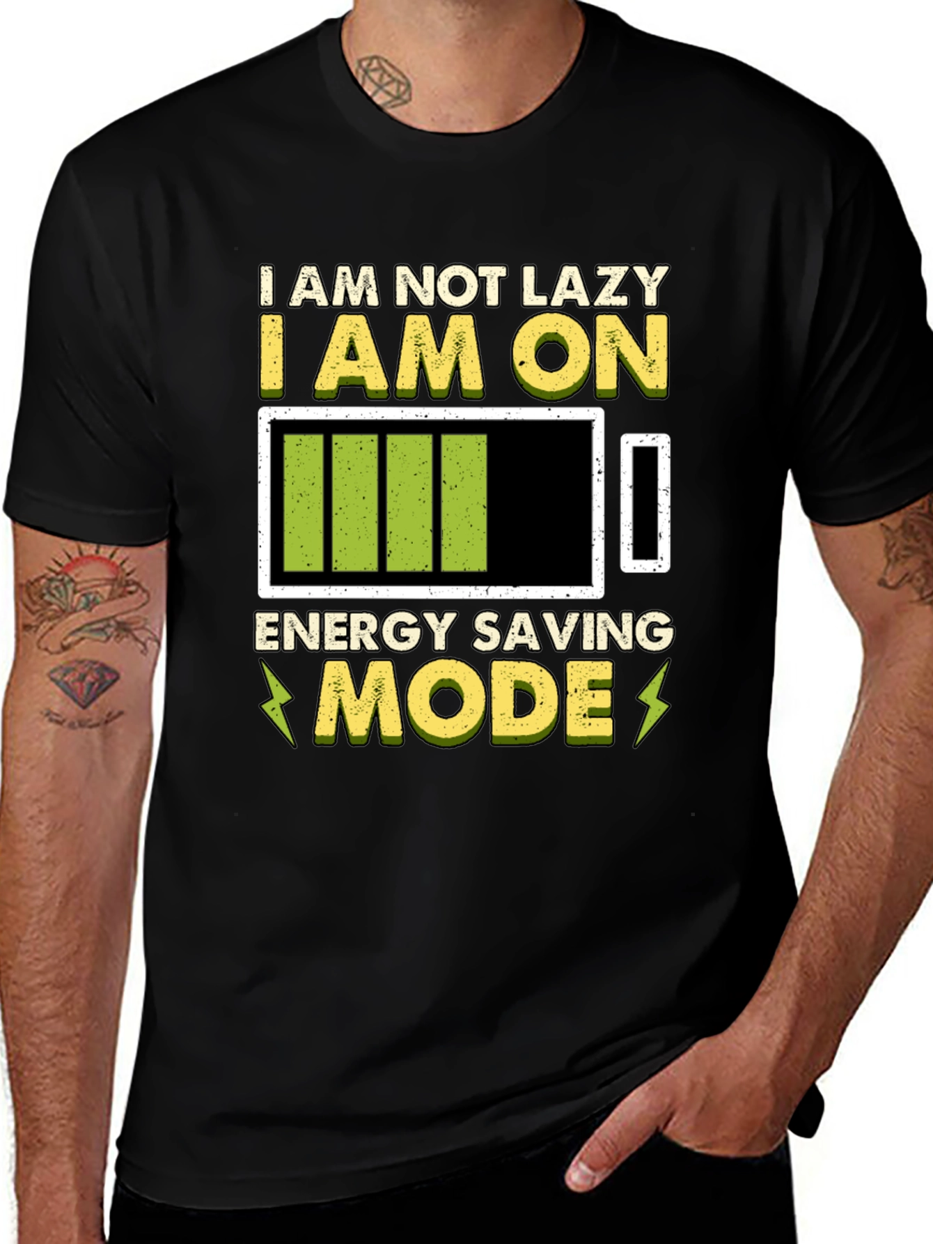 Black Energy Saving Mode Graphic Tee - Lazy Humor T-Shirt main image