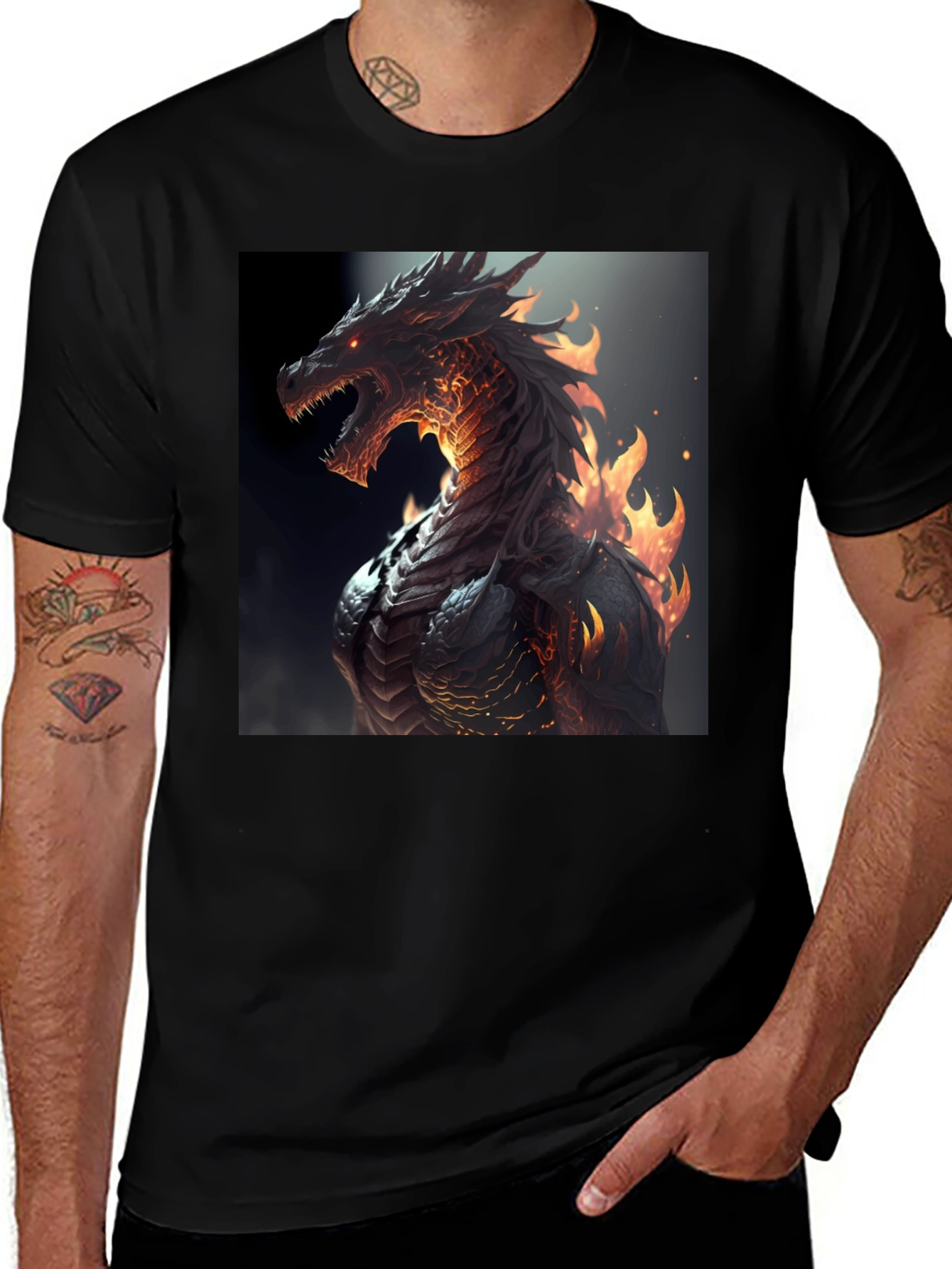 Variant 6 of Fiery Dragon Graphic Black T-Shirt