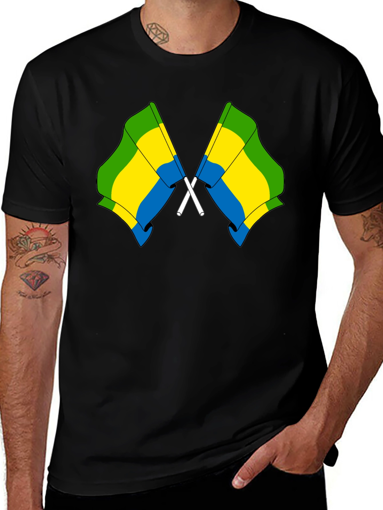 Gabon Flag Crossed T-Shirt - Gabonese Pride