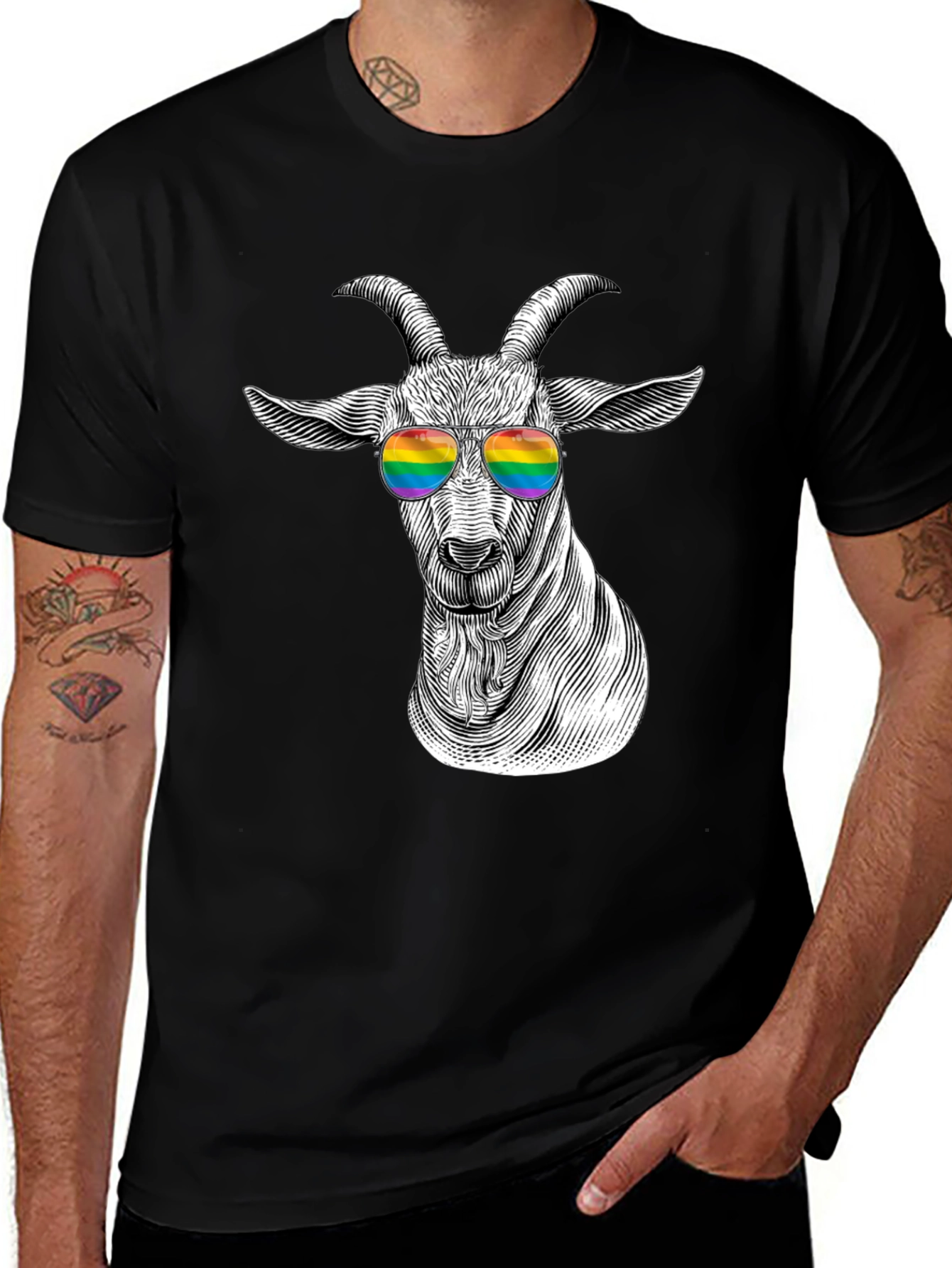 Goat Rainbow Sunglasses T-Shirt - Stylish Graphic Tee