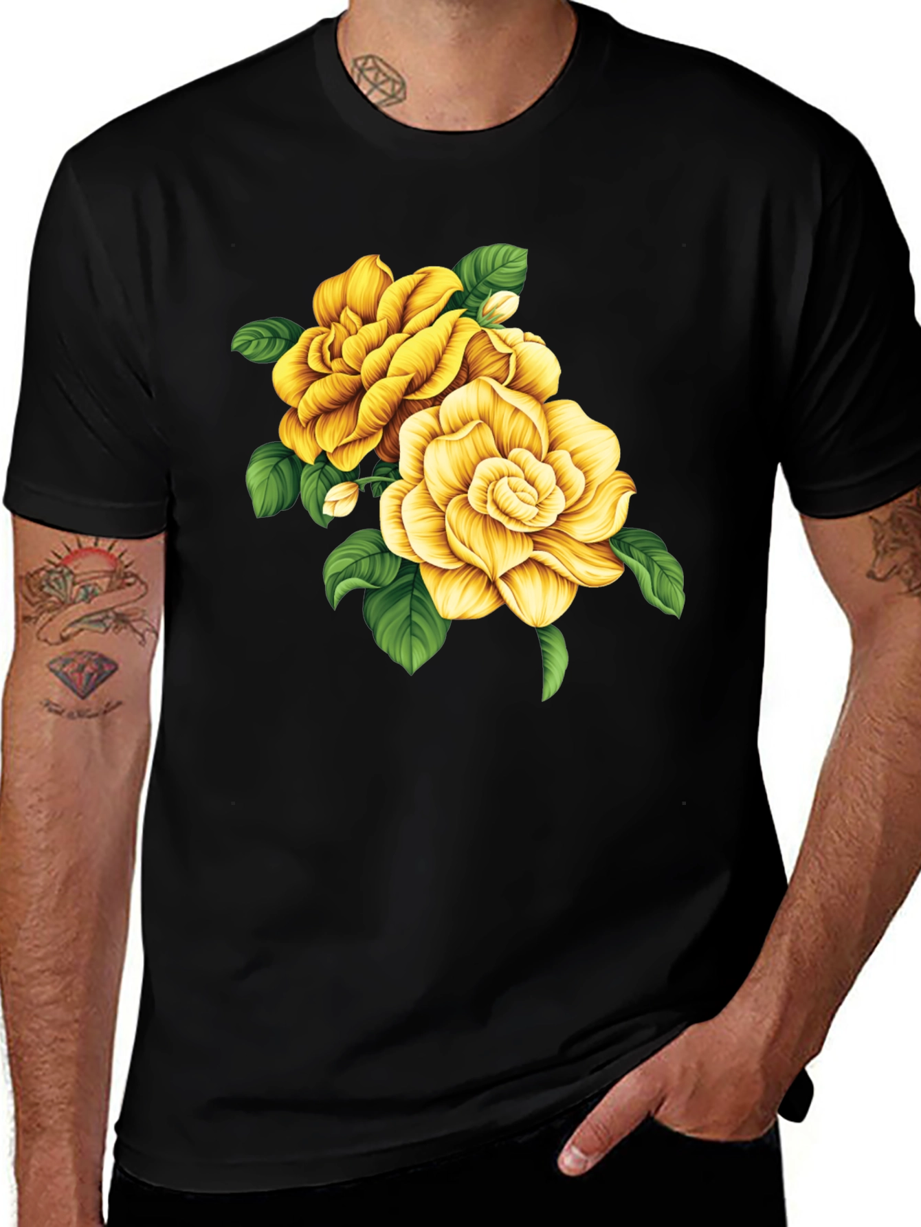 Variant 15 of Floral Graphic Tee - Yellow Rose Design
