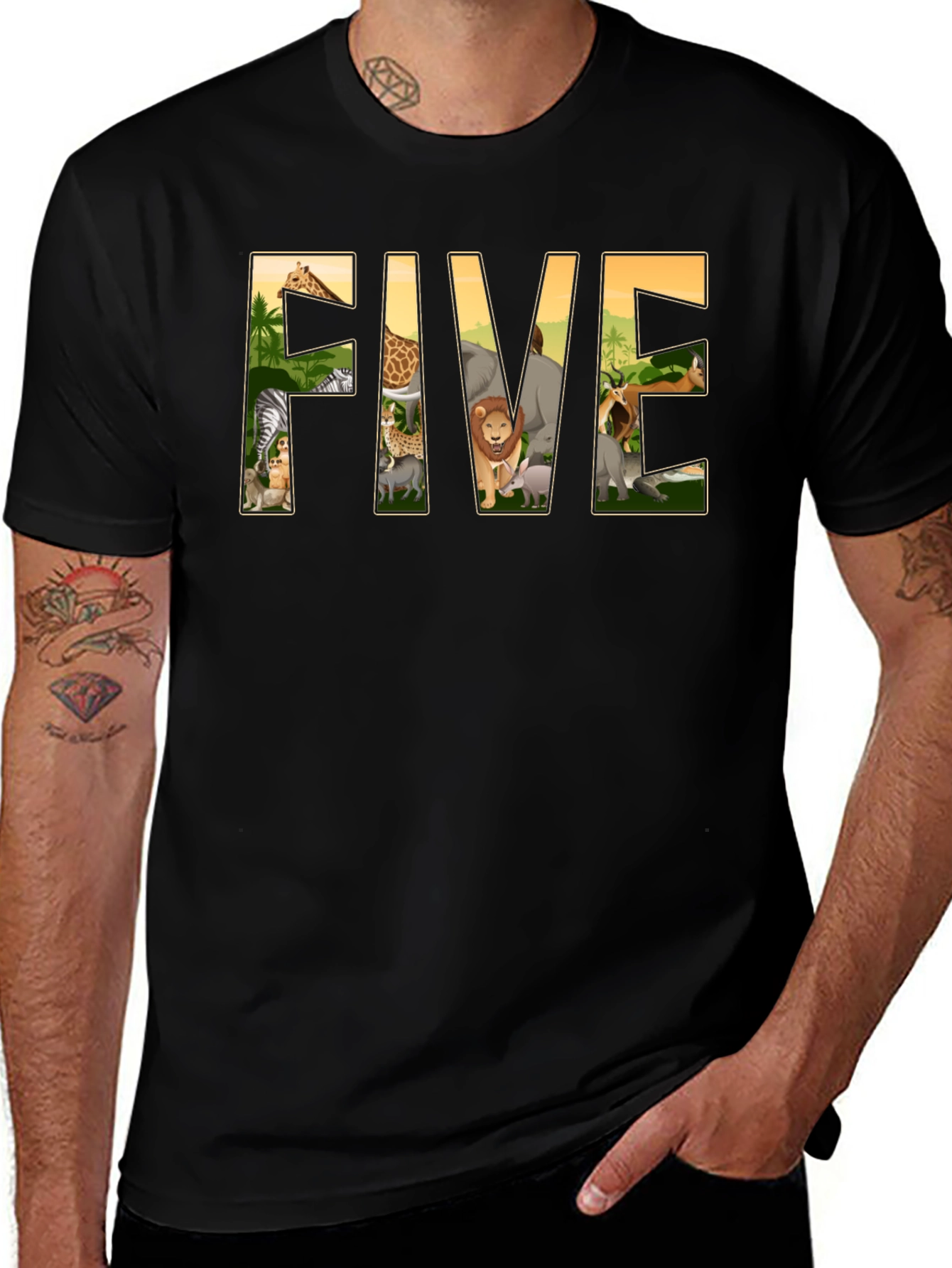 Kids' "Five" Safari Animal Birthday T-Shirt