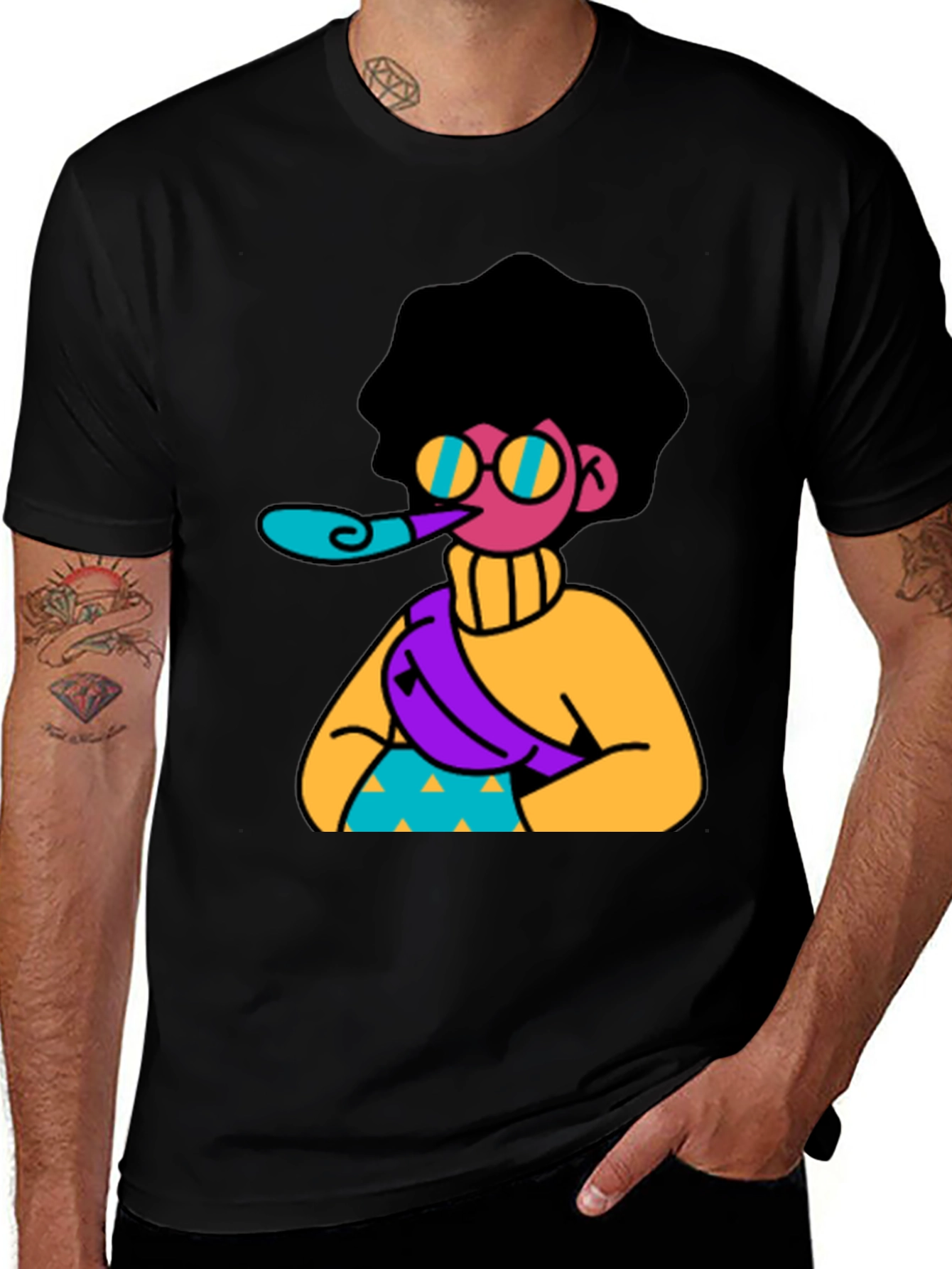 Black Fun Cartoon Graphic T-Shirt - Black main image