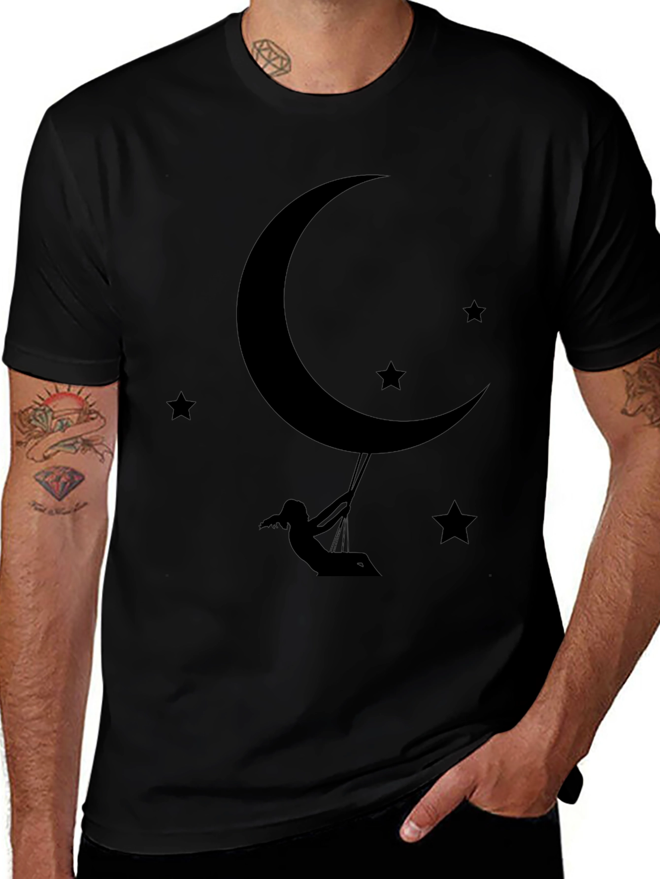 Moon Swing Graphic Tee - Black Cotton T-Shirt