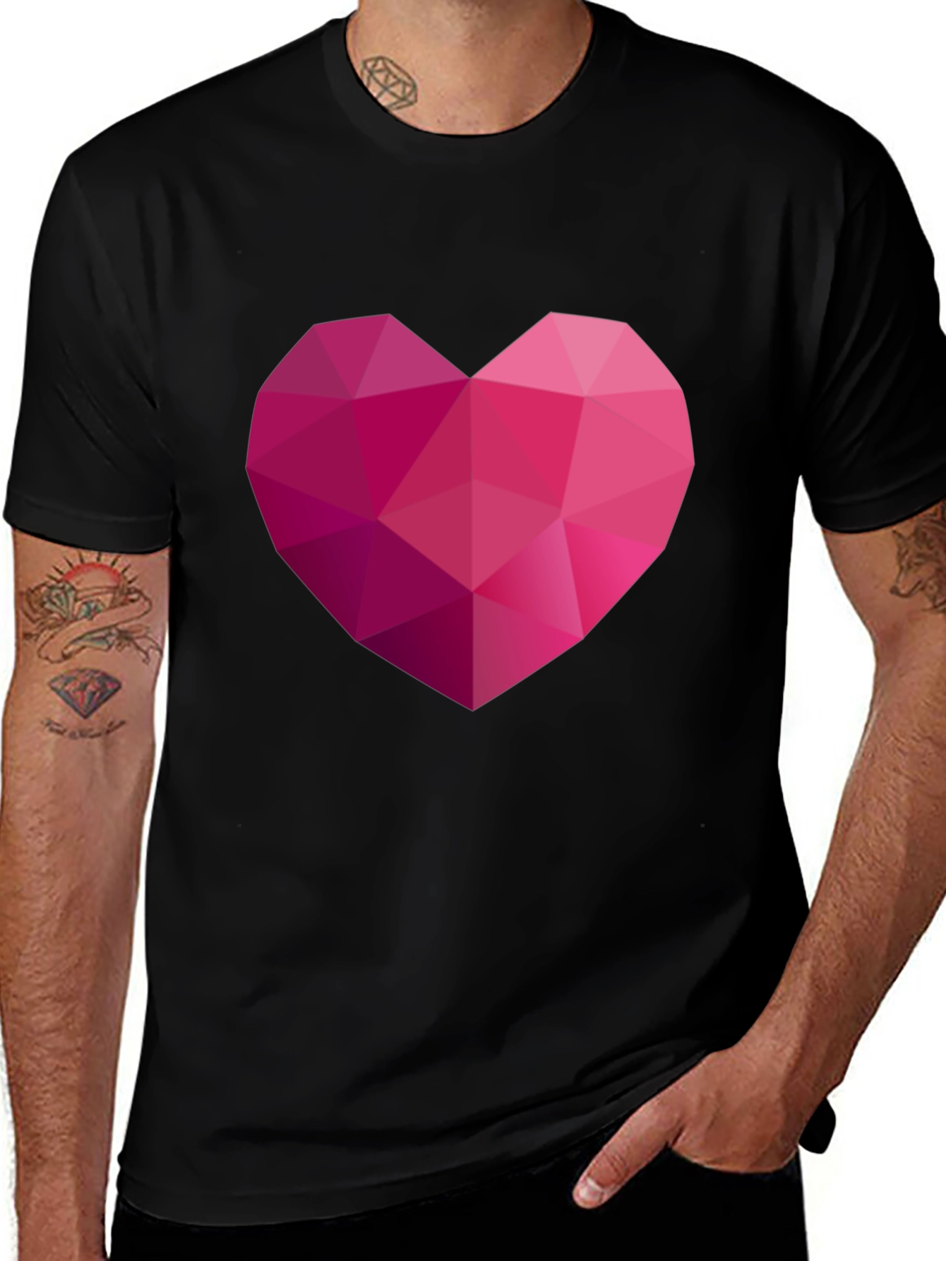 Variant 30 of Geometric Heart Graphic Black T-Shirt