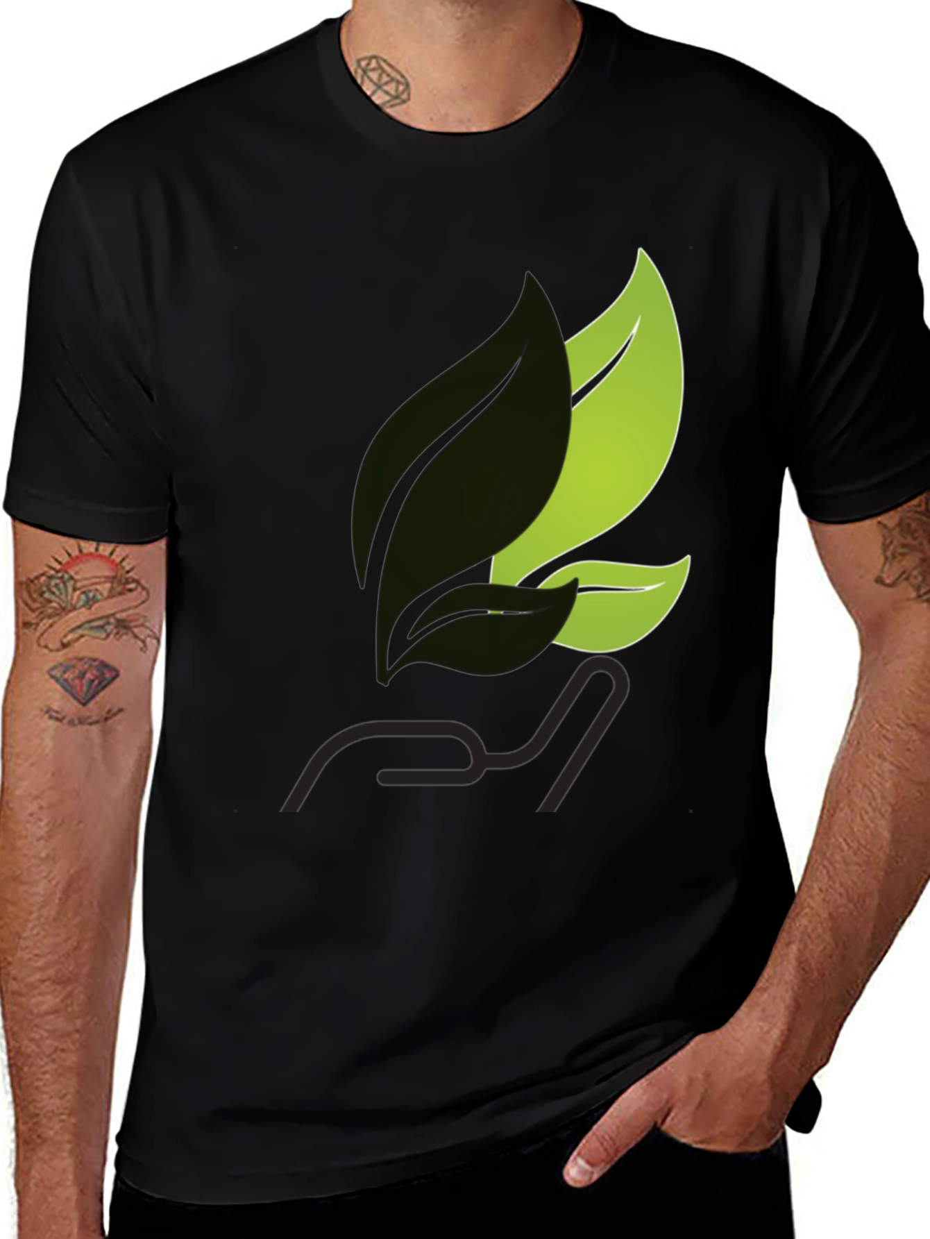 Variant 25 of Eco-Friendly Black T-Shirt with Leaf Design