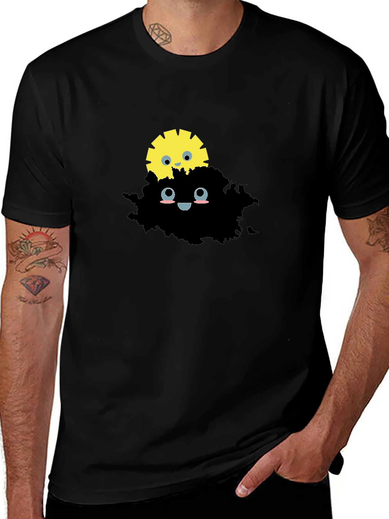 Variant 7 of Sunshine & Cloud Graphic Tee - Trendy Black T-Shirt