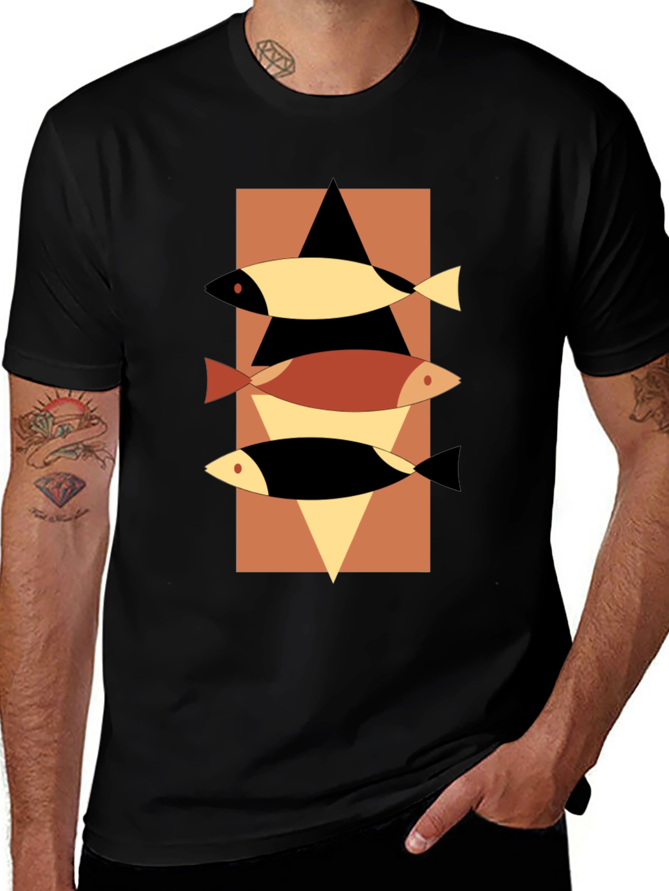 Variant 11 of Abstract Fish Graphic Tee - Men's Black T-Shirt