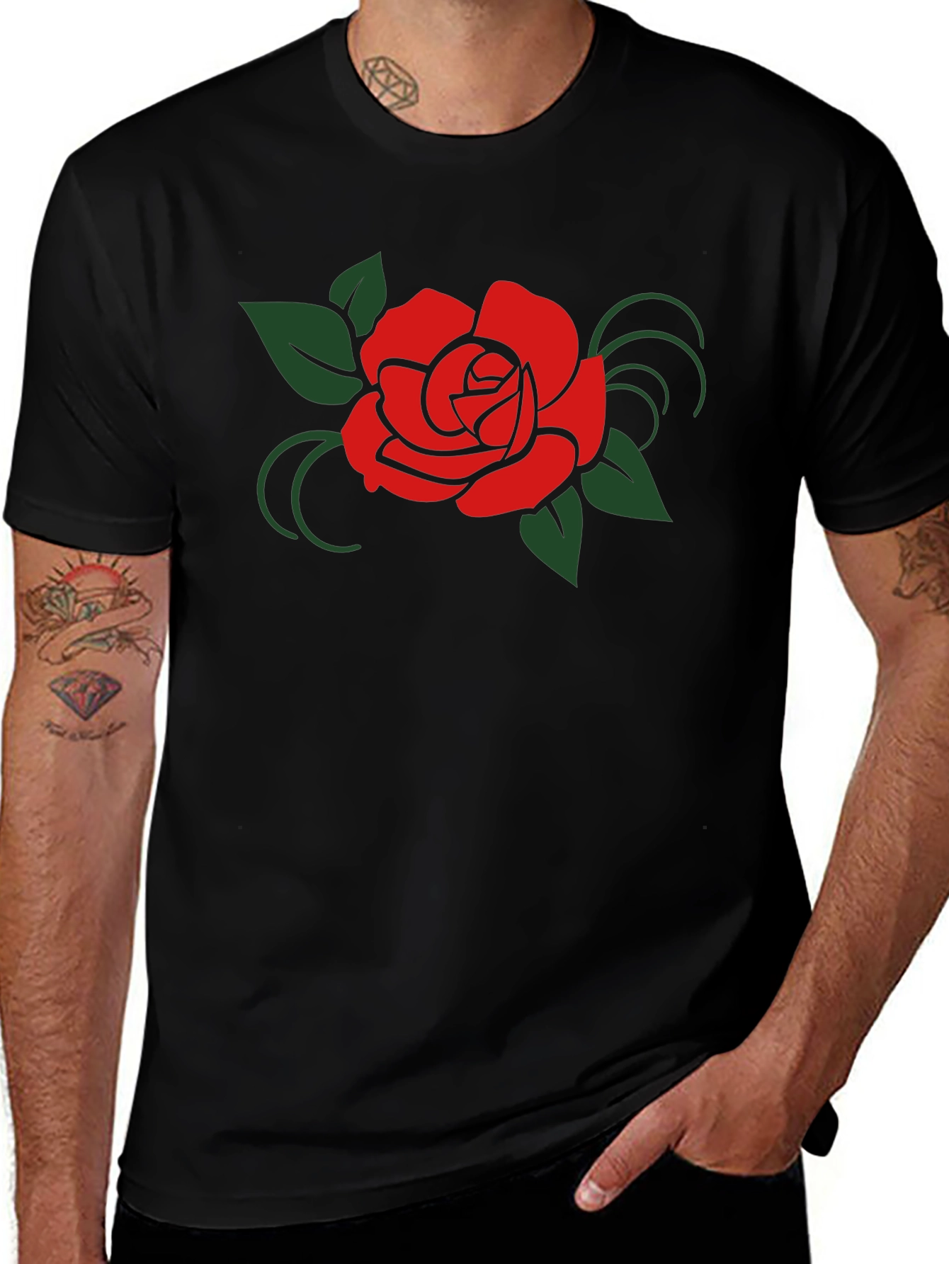 Variant 6 of Men's Black T-Shirt with Red Rose Graphic