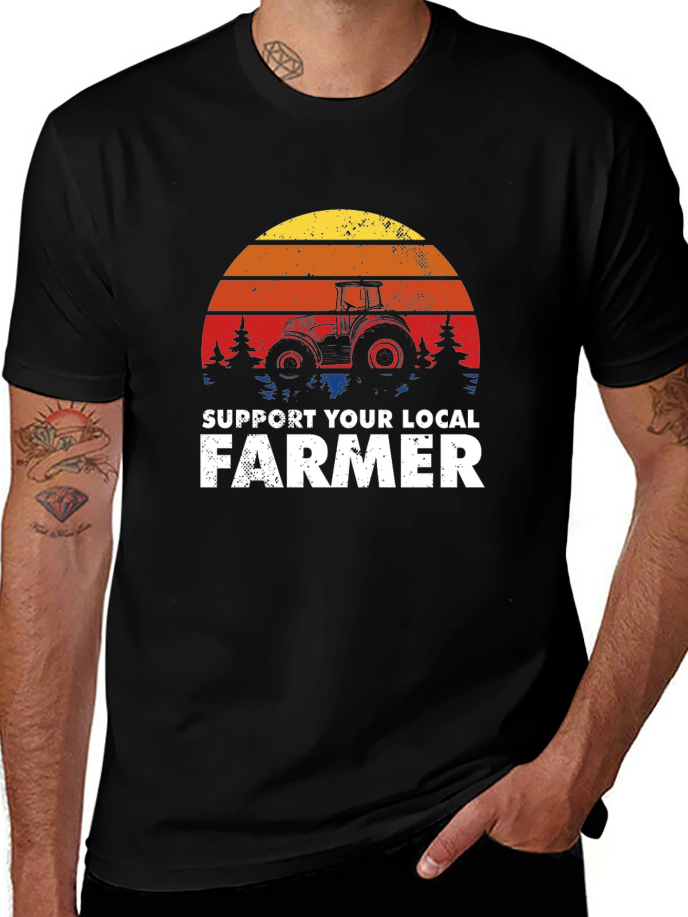 Variant 8 of Support Local Farmer Tractor Graphic Tee - Retro Style