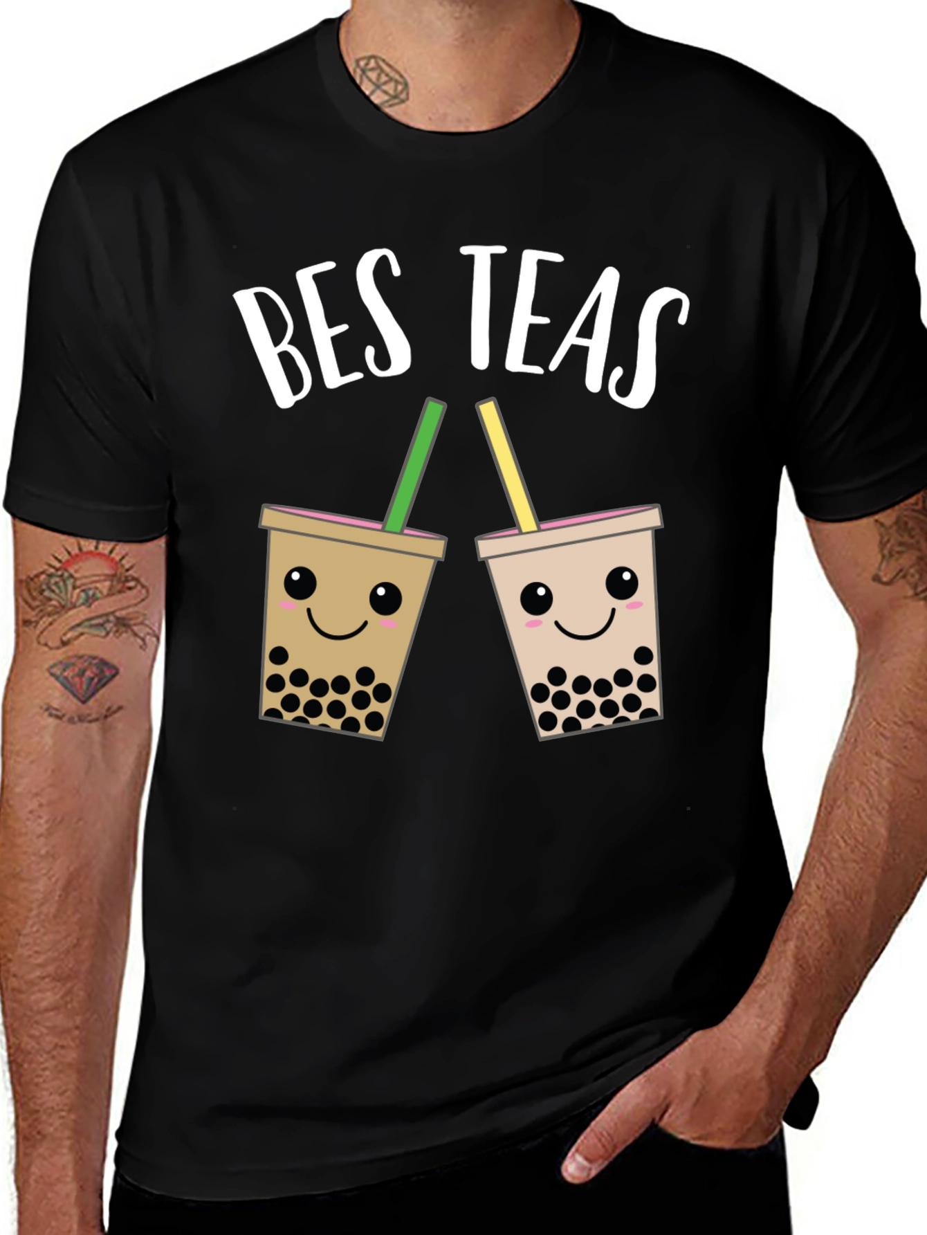Variant 18 of Bes Teas Bubble Tea Graphic Tee - Black Cotton T-Shirt