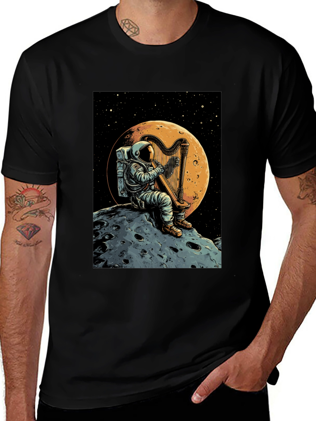 Variant 17 of Astronaut Harp Moon T-Shirt - Space Music Tee