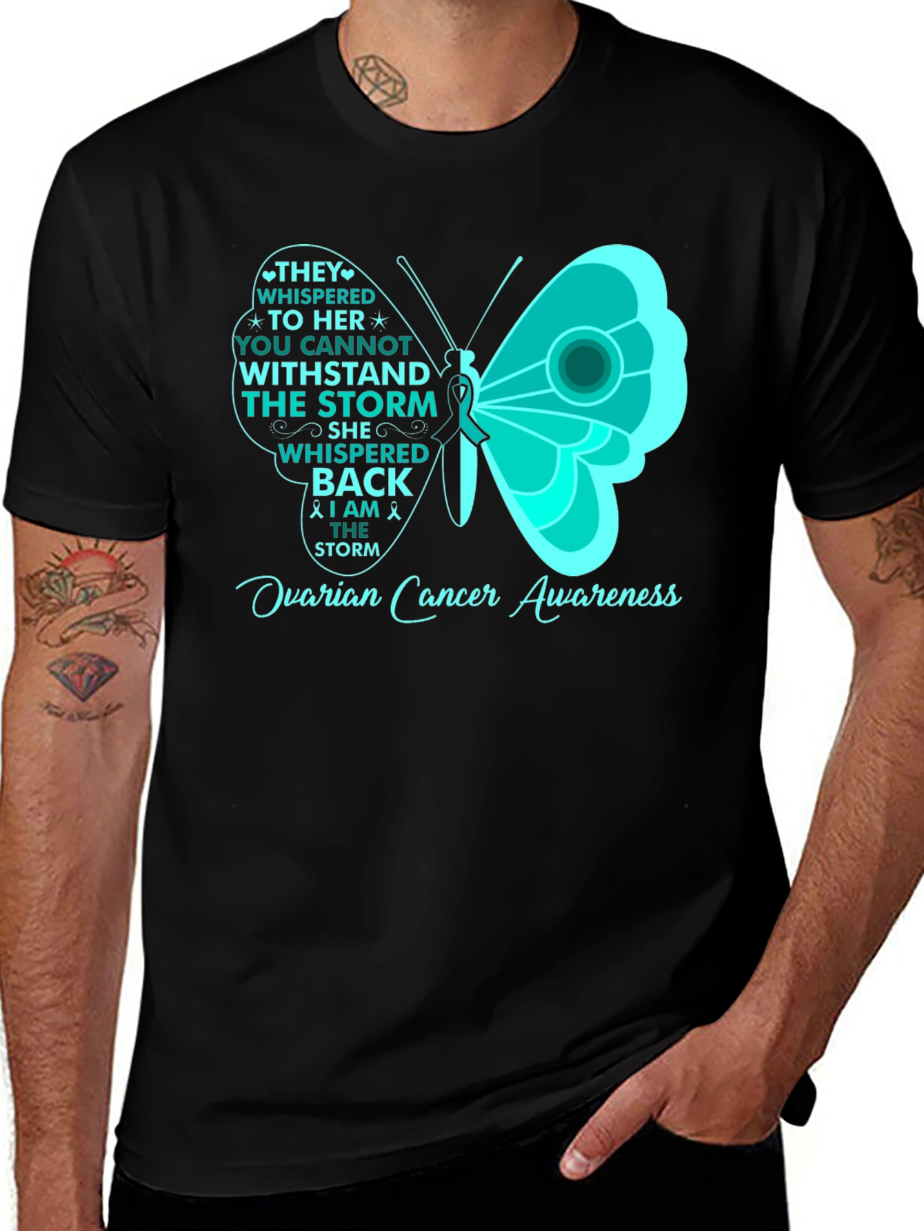 Variant 14 of Ovarian Cancer Awareness Butterfly T-Shirt