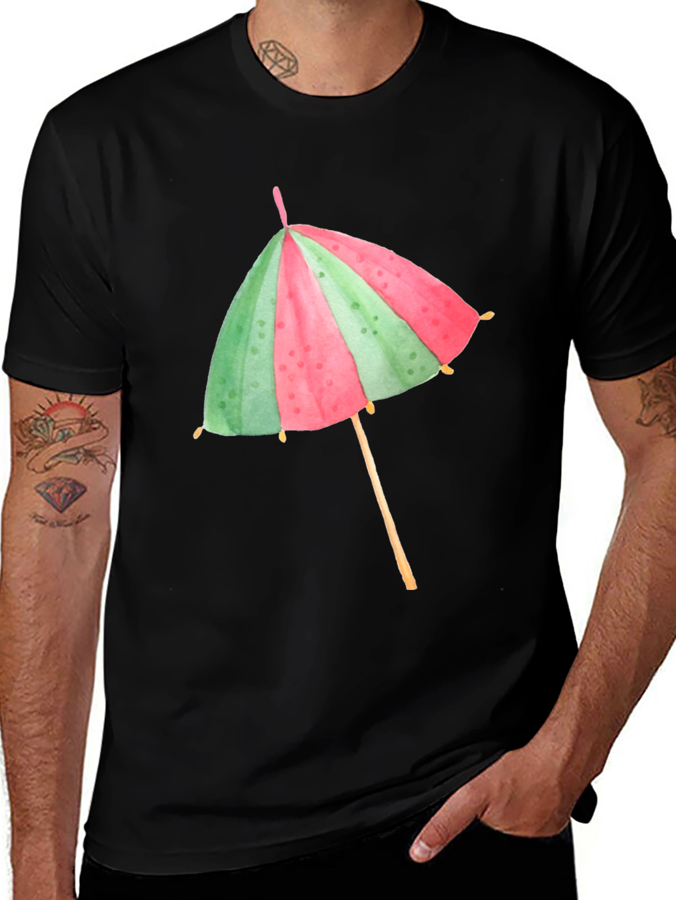 Variant 17 of Funky Black Tee with Cocktail Umbrella Graphic