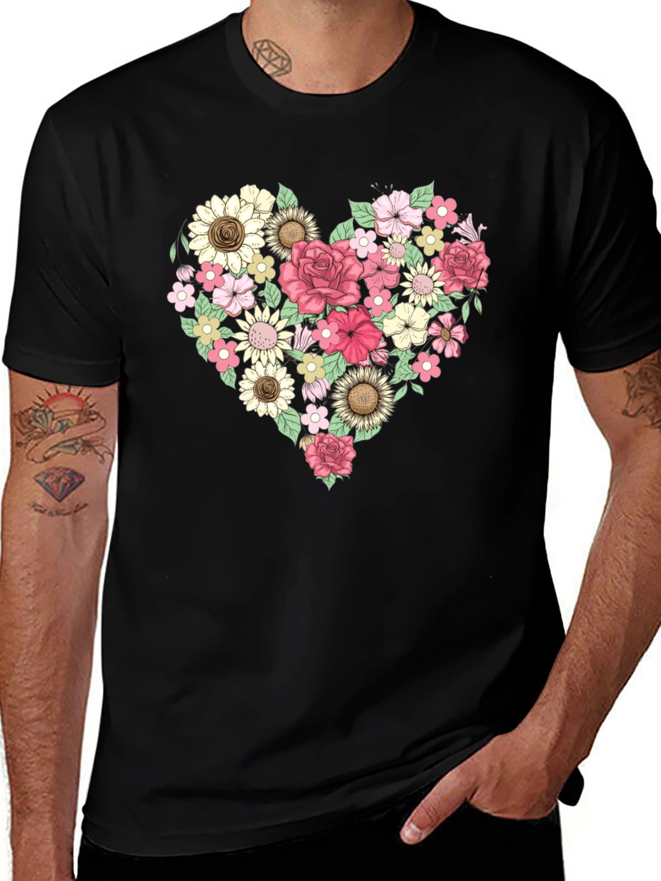 Variant 18 of Floral Heart Black T-Shirt