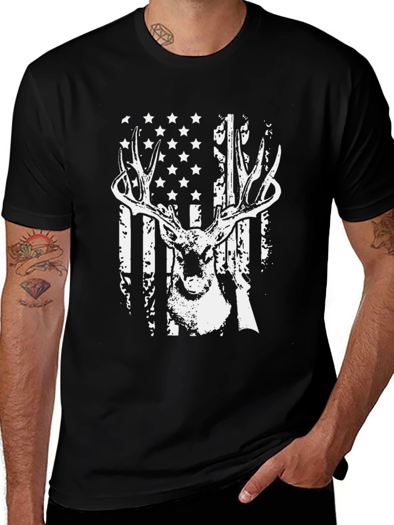 Variant 27 of American Flag Deer Hunter T-Shirt