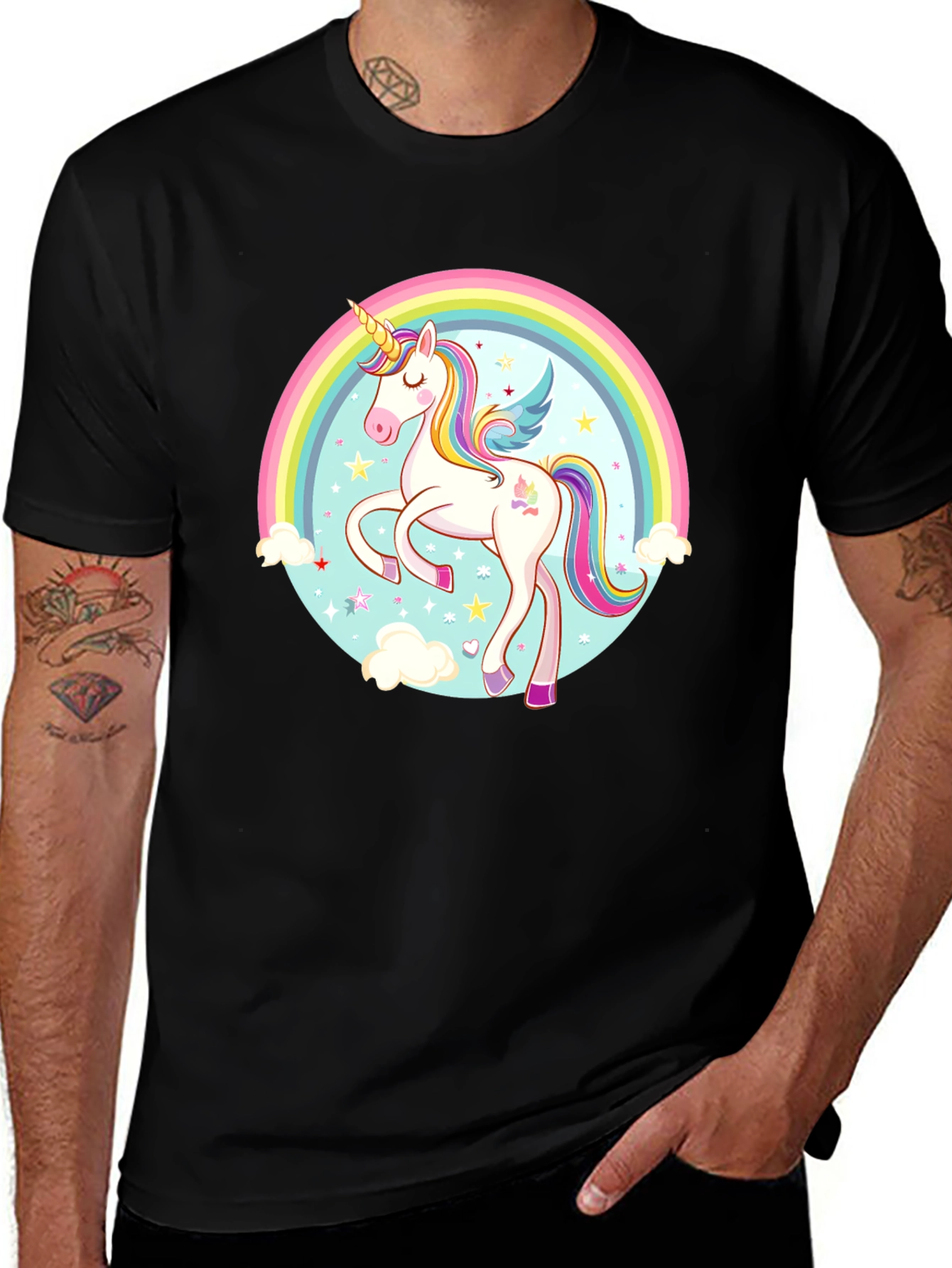 Black Unicorn Rainbow Graphic Tee main image