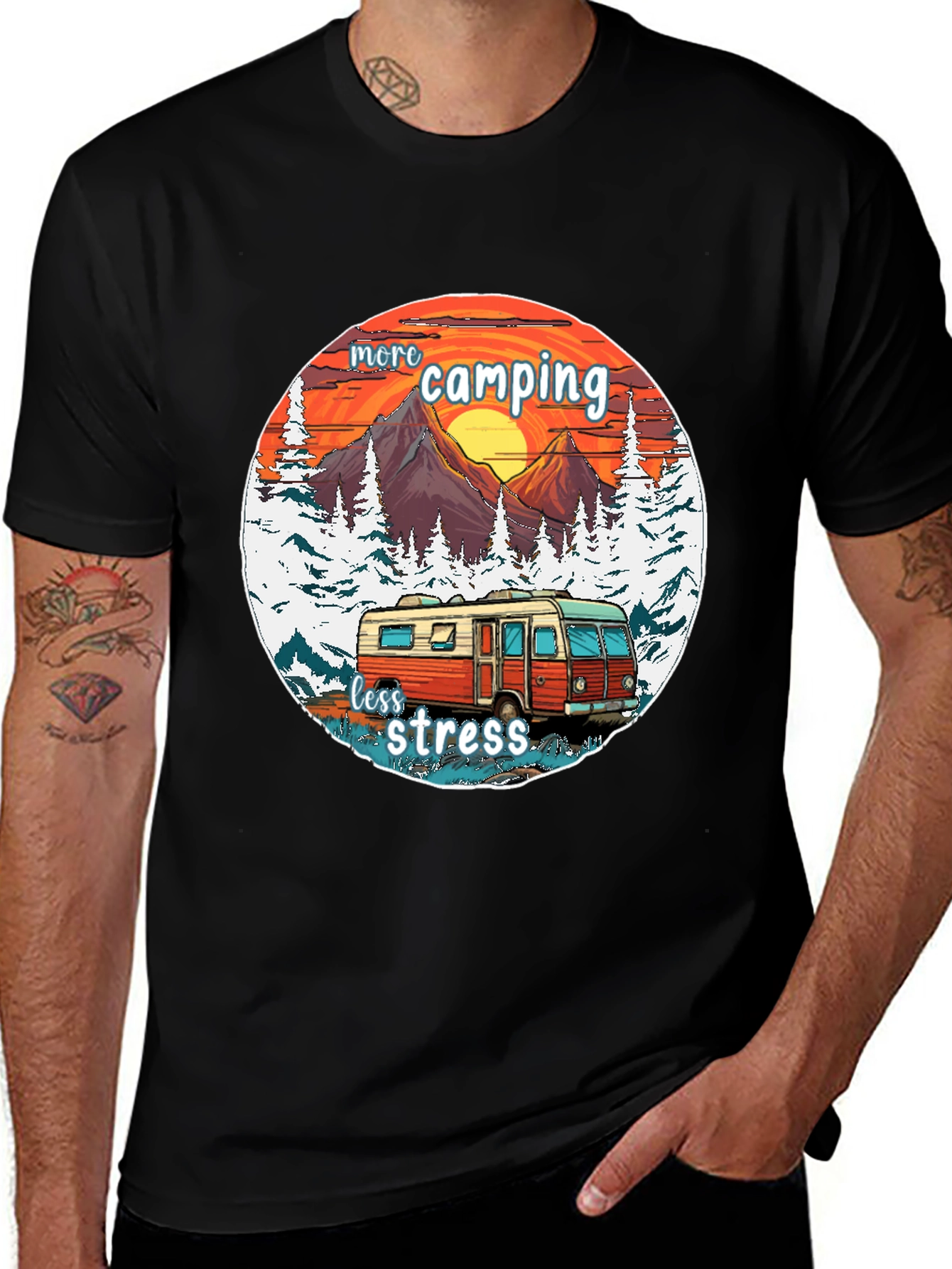 Variant 17 of More Camping Less Stress Graphic Tee