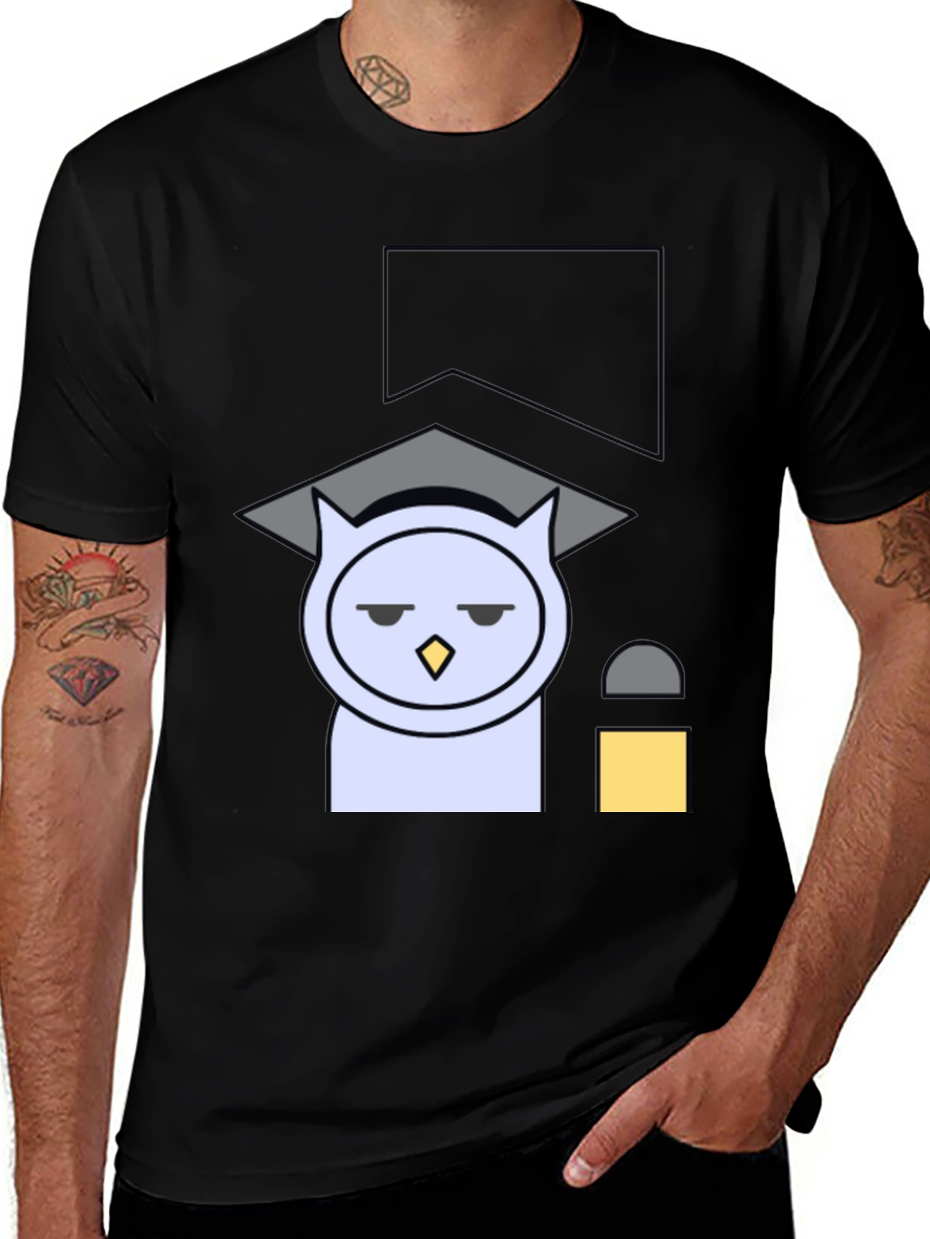 Funny Owl Graduation T-Shirt - Black Cotton Tee