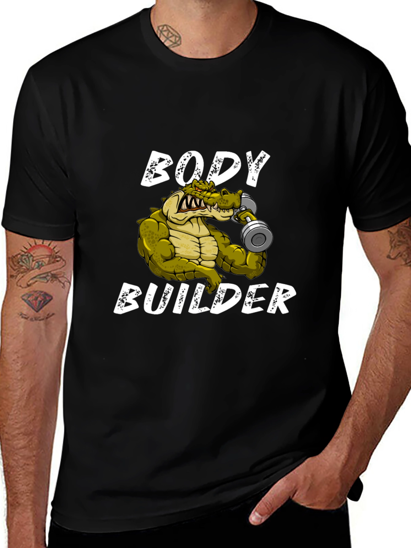 Black Body Builder Crocodile T-Shirt - Funny Gym Tee main image