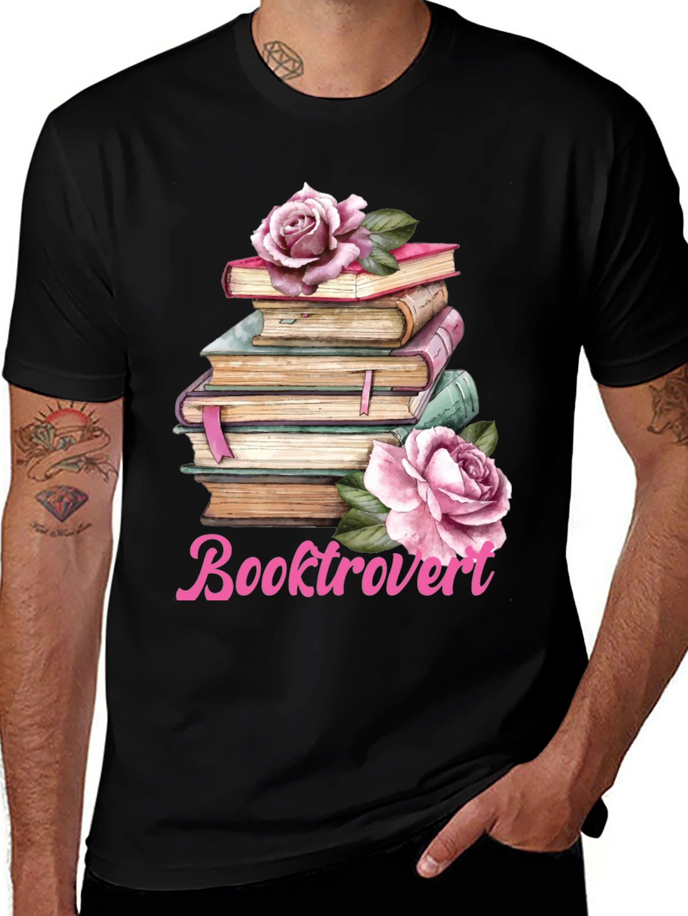 Booktrovert T-Shirt: Floral Book Stack Tee