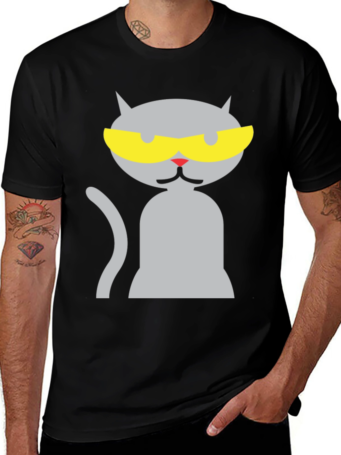 Black Cool Cat Graphic Tee - Black Cotton Blend Shirt main image