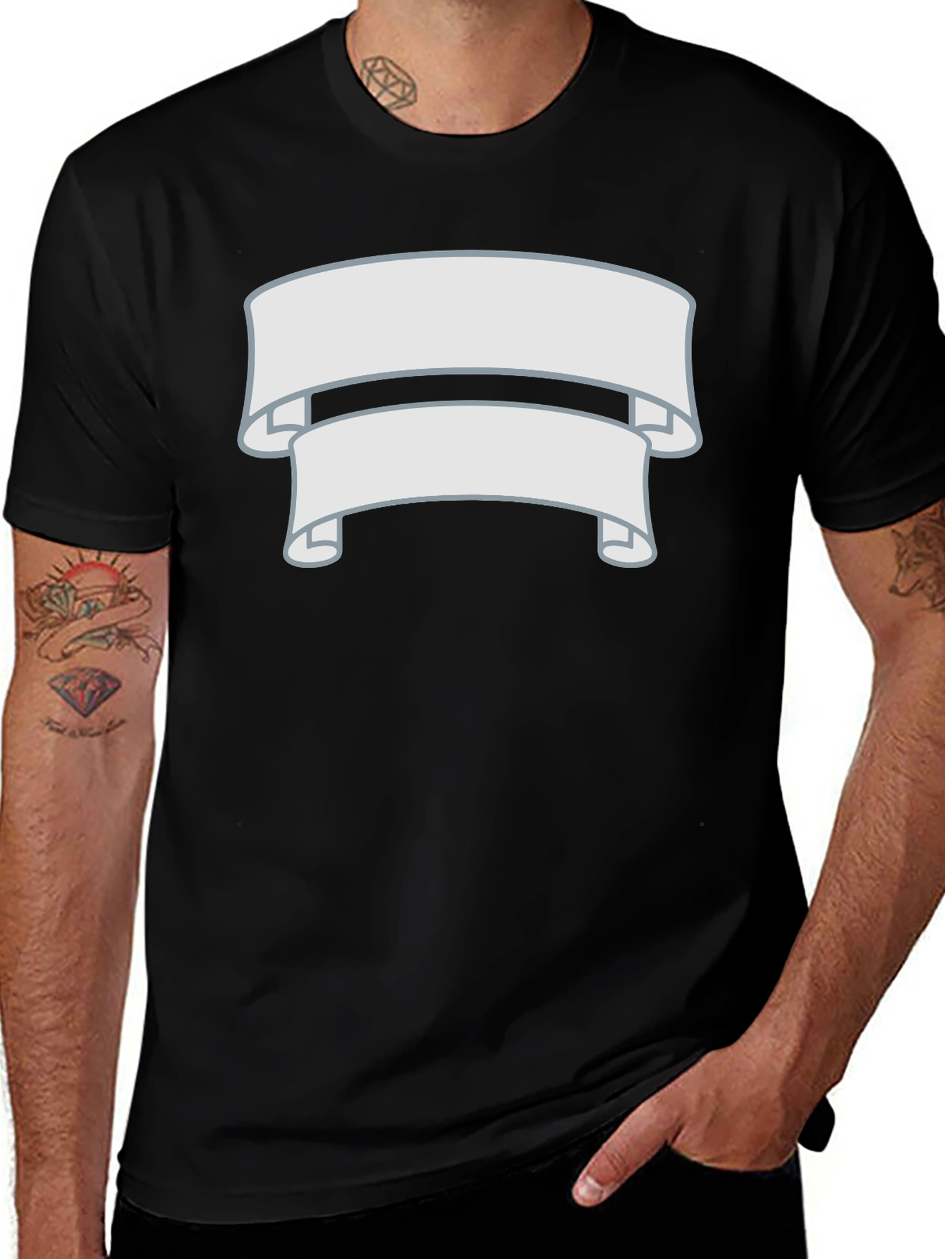 Variant 17 of Black T-Shirt with Customizable Banner Design