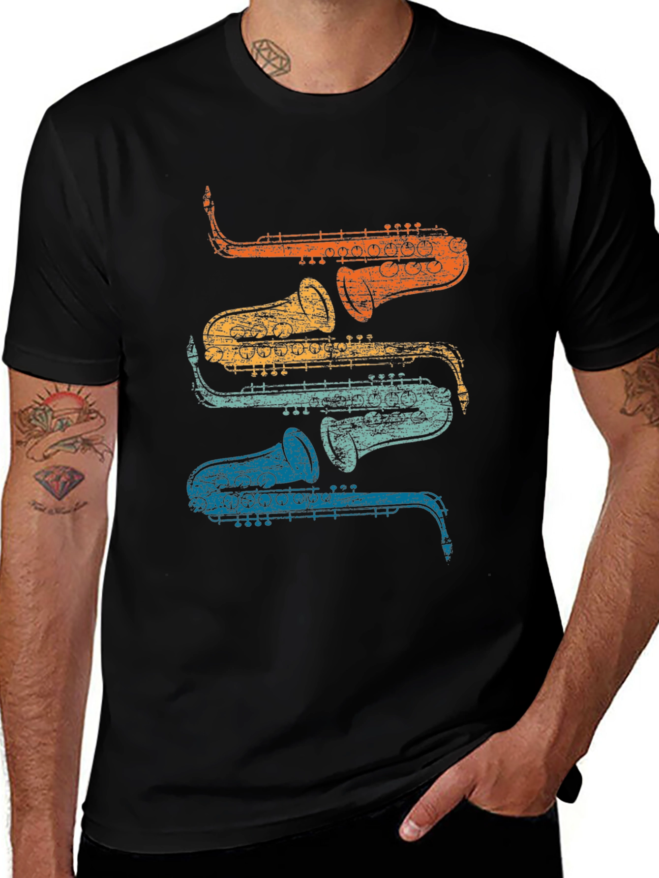 Variant 24 of Retro Saxophone Stacked T-Shirt - Cool Musician Tee