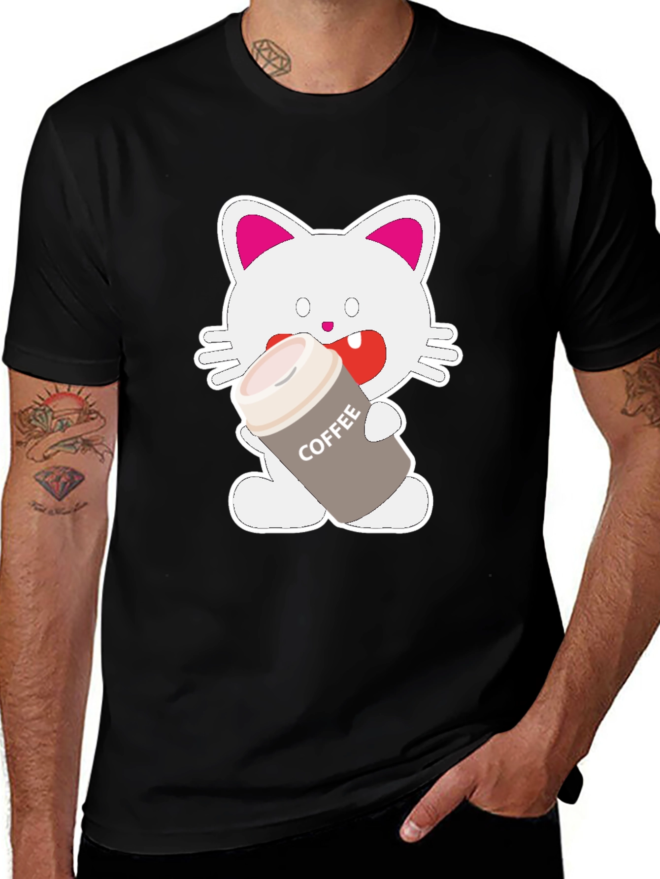 Variant 13 of Coffee Cat Graphic T-Shirt - Black, Unisex