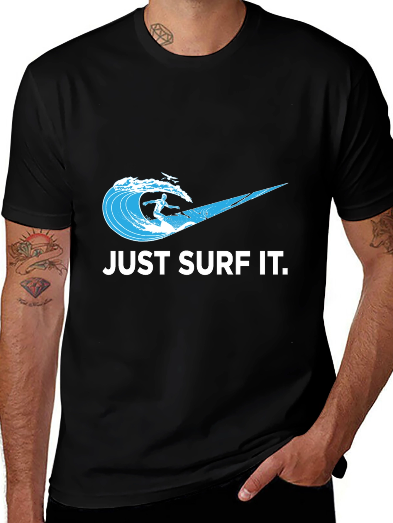 Variant 22 of Just Surf It Tee - Black Graphic T-Shirt