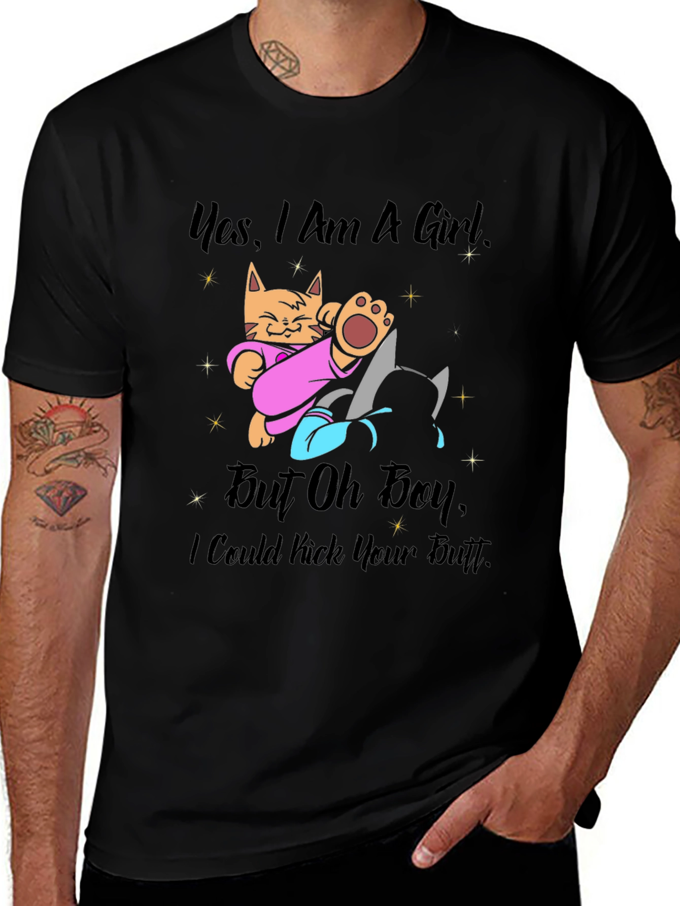 Variant 12 of Girl Power Cat Kick Butt Graphic Tee