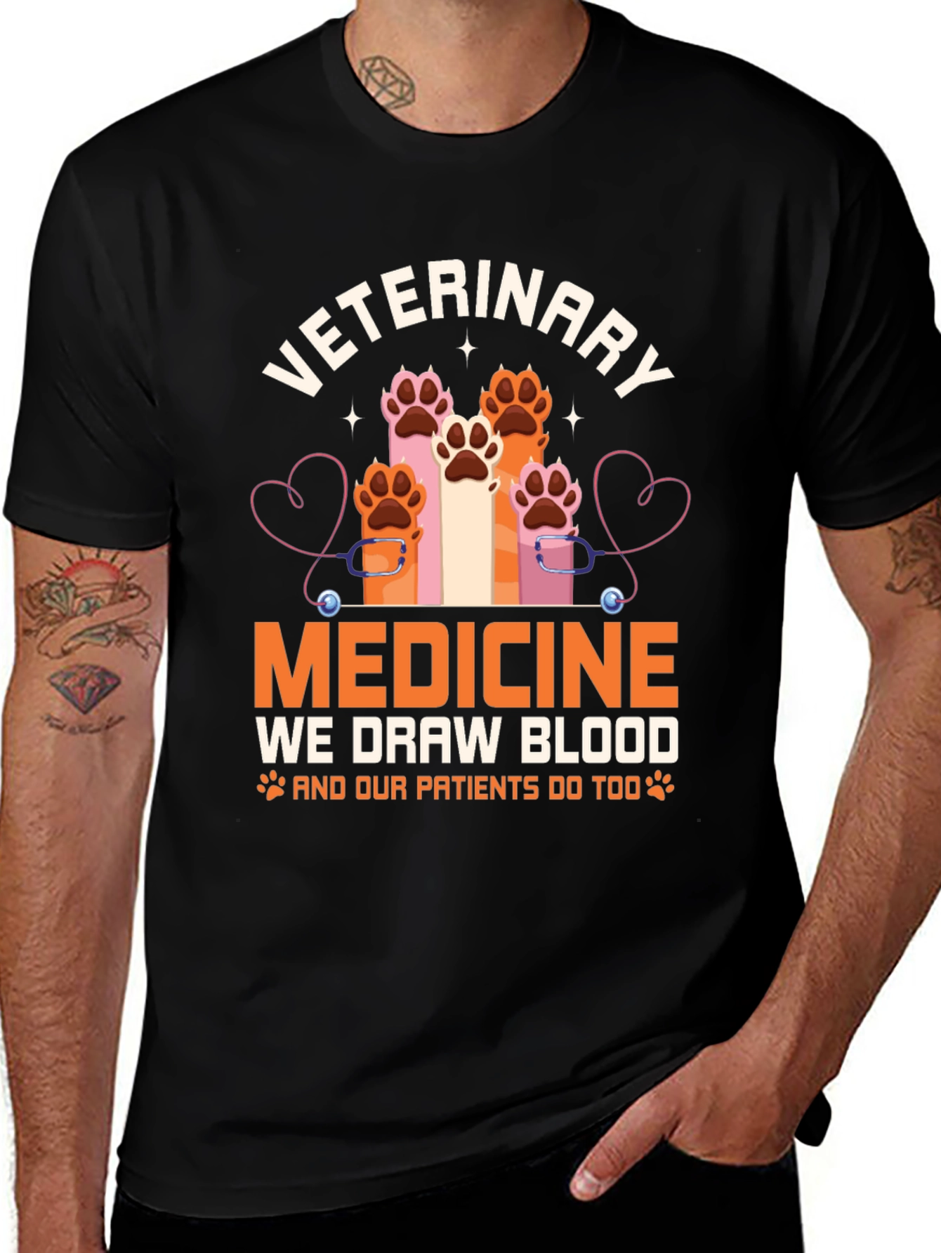 Veterinary Medicine T-Shirt - Paw Prints & Stethoscope Design