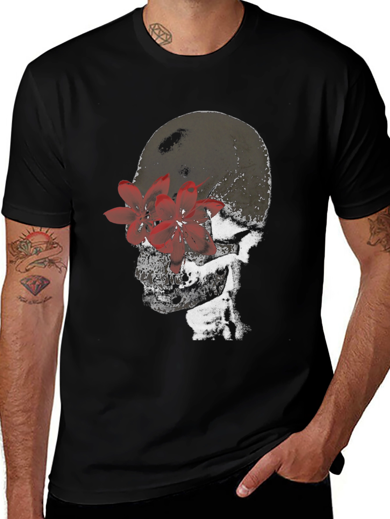 Variant 22 of Skull & Flowers Graphic Tee - Dark Aesthetic