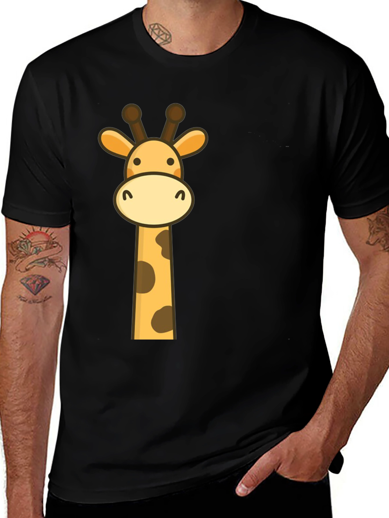 Giraffe Cartoon Graphic Black T-Shirt