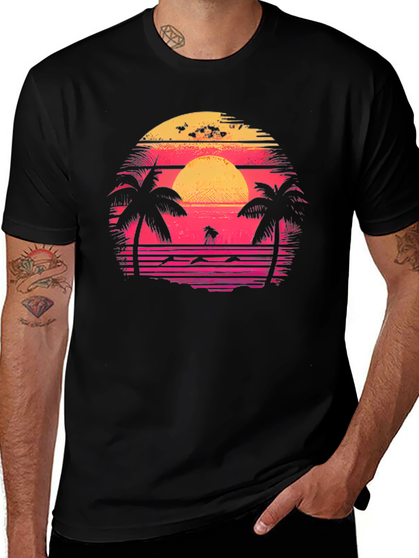 Variant 8 of Retro Sunset Palm Tree Graphic Tee