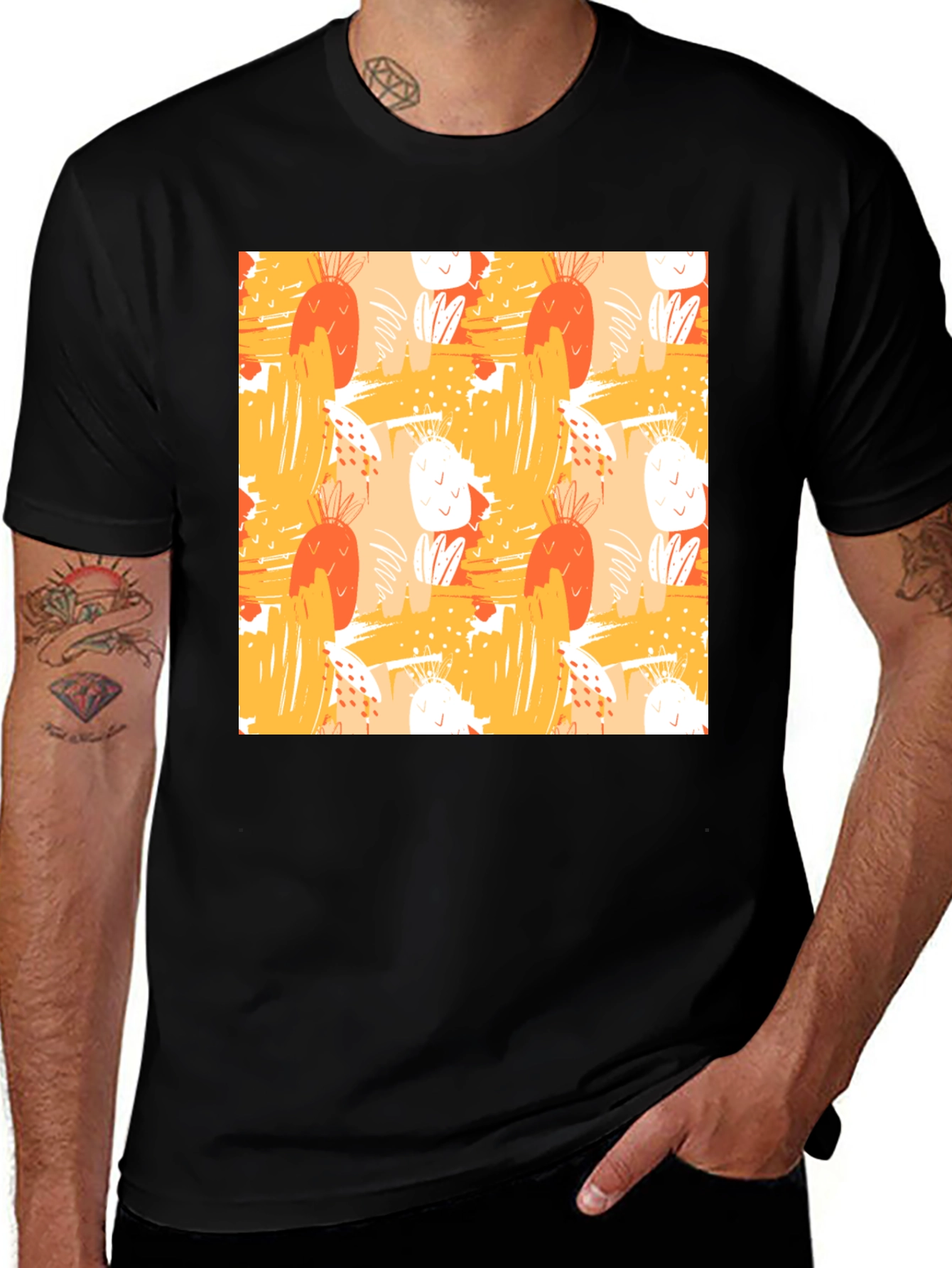 Variant 15 of Abstract Fruit Pattern Black T-Shirt