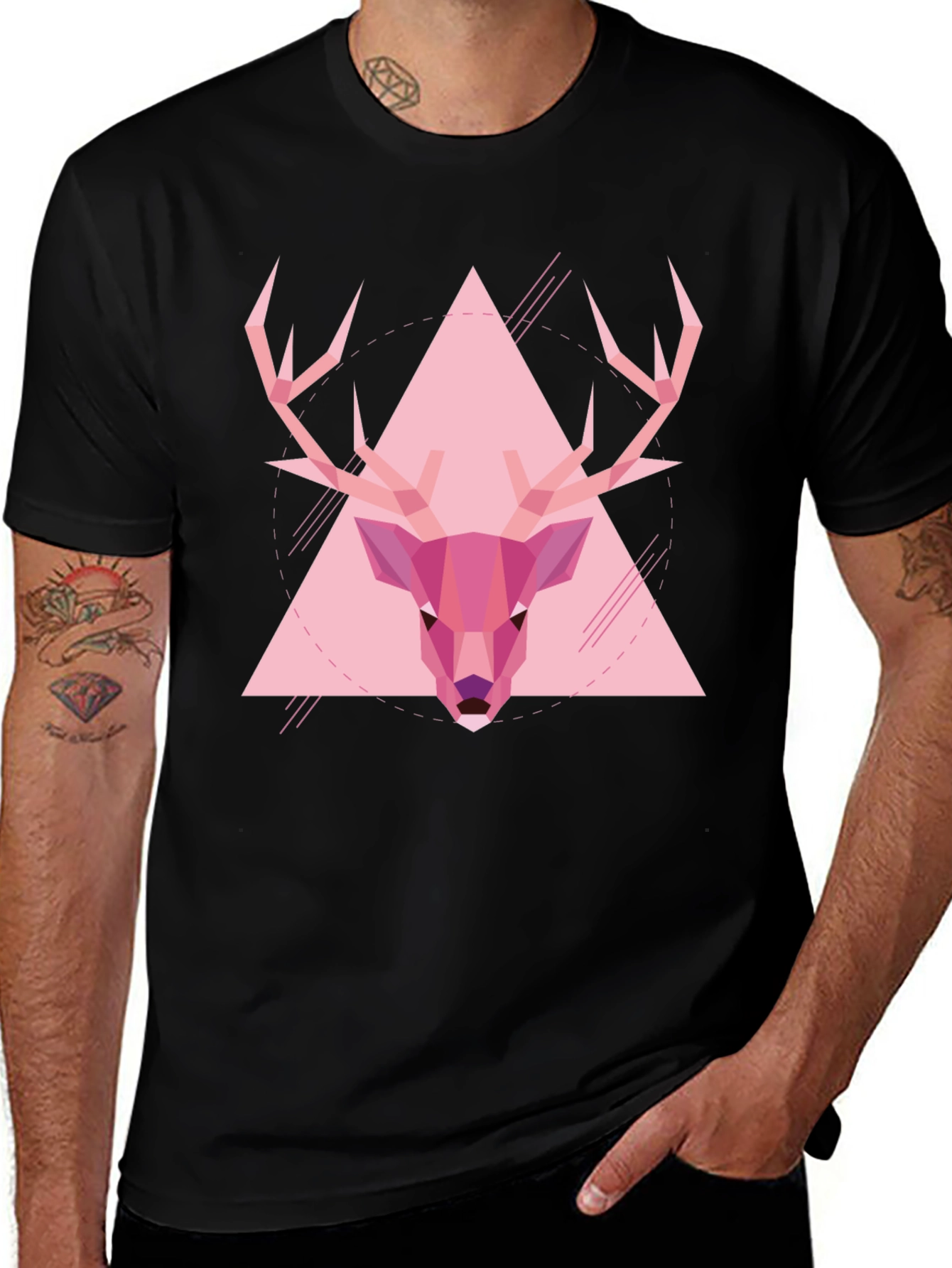Variant 21 of Geometric Deer Graphic Black T-Shirt