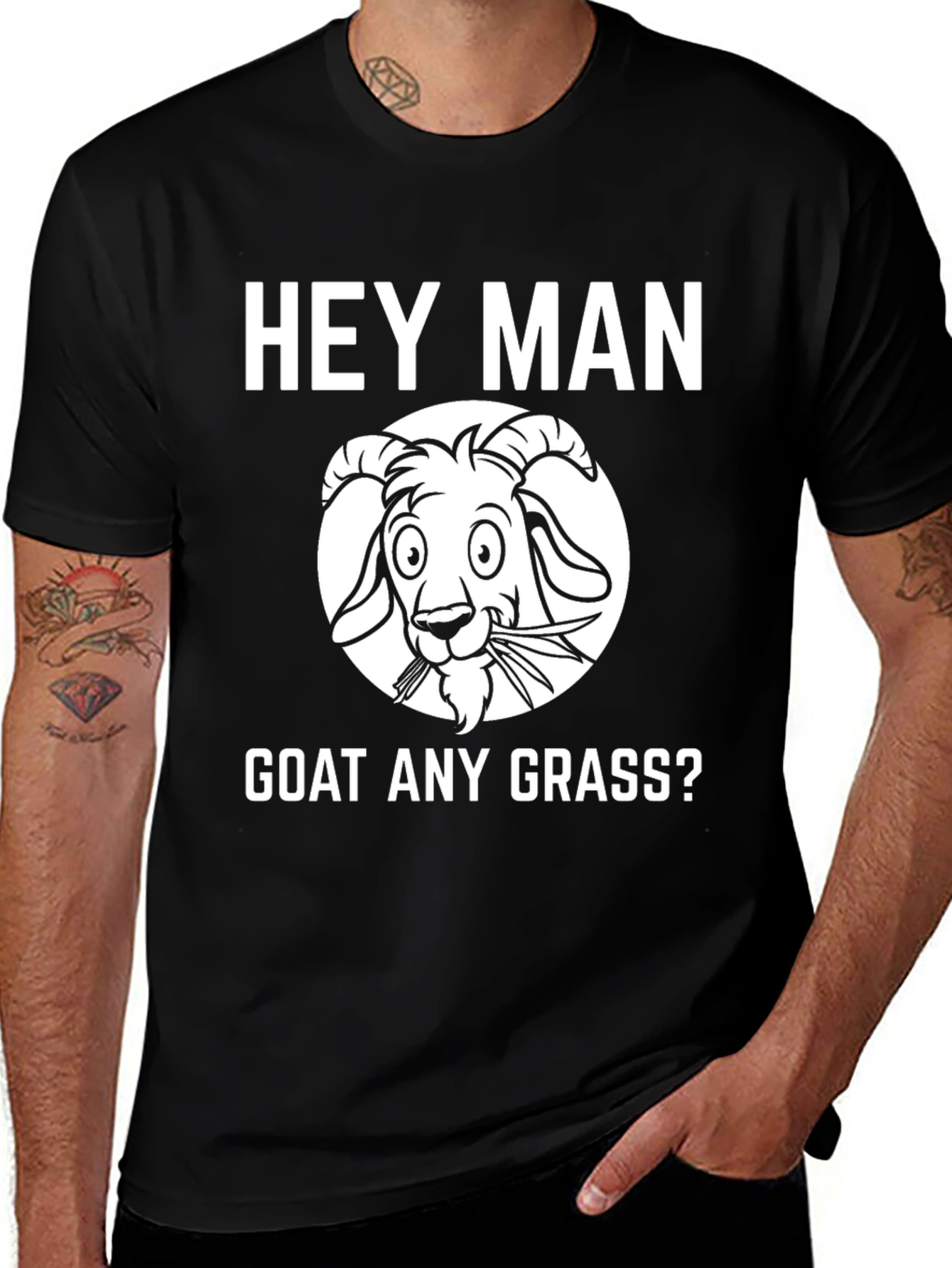 Variant 25 of Hey Man Goat Any Grass Funny Black T-Shirt